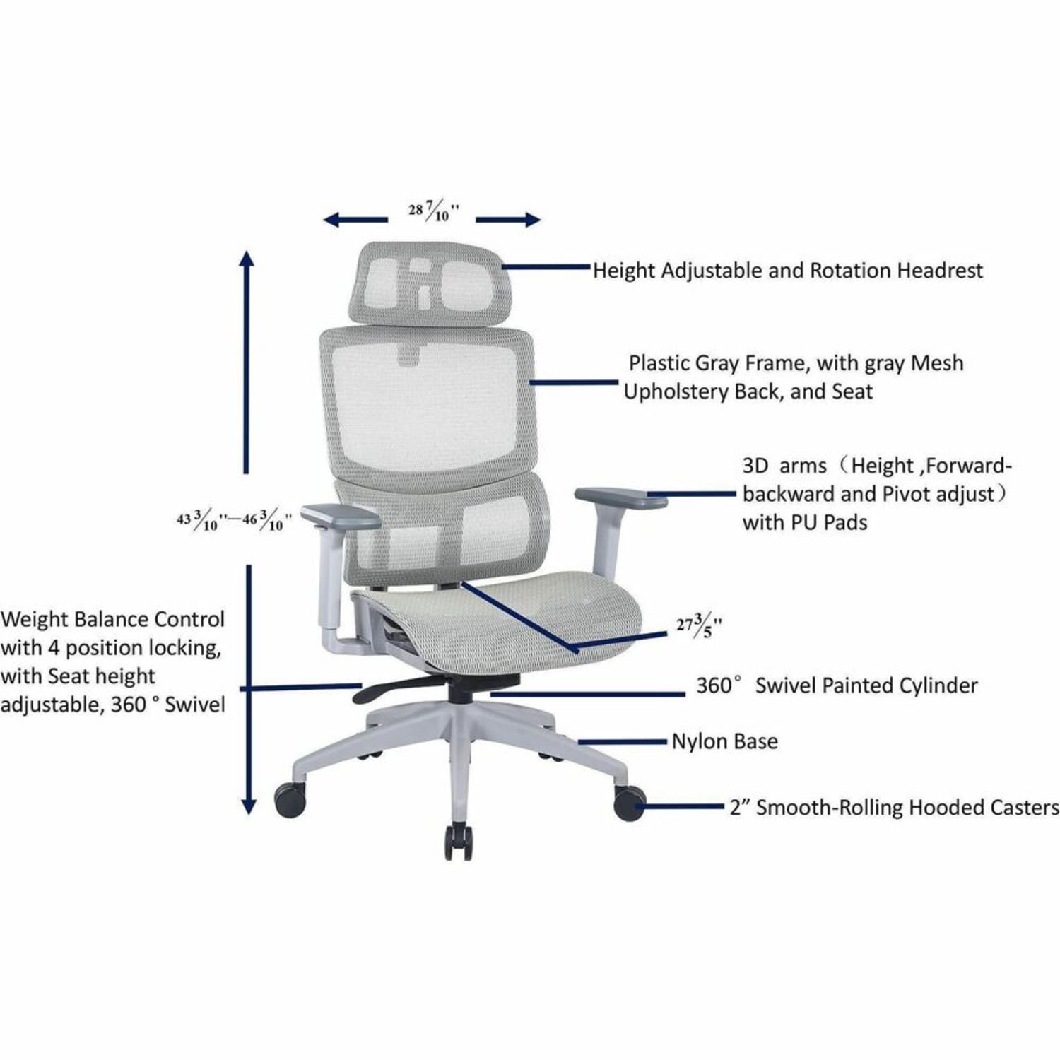 Lorell Ripley All-Mesh High-Back Chair with Articulating Lumbar Support - Mesh Back Material - High Back - Gray - Mesh - 1 Each - Image 6