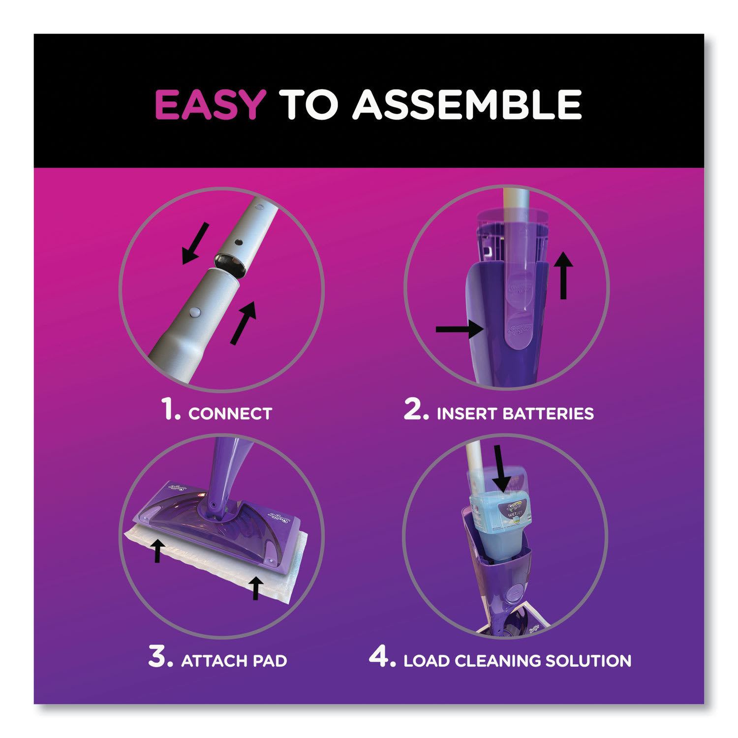 Swiffer WetJet WetJet Mop Starter Kit with 10 Pads and 1 Cleaner, 11.3 x 5.4 Head, Silver Handle - Image 3