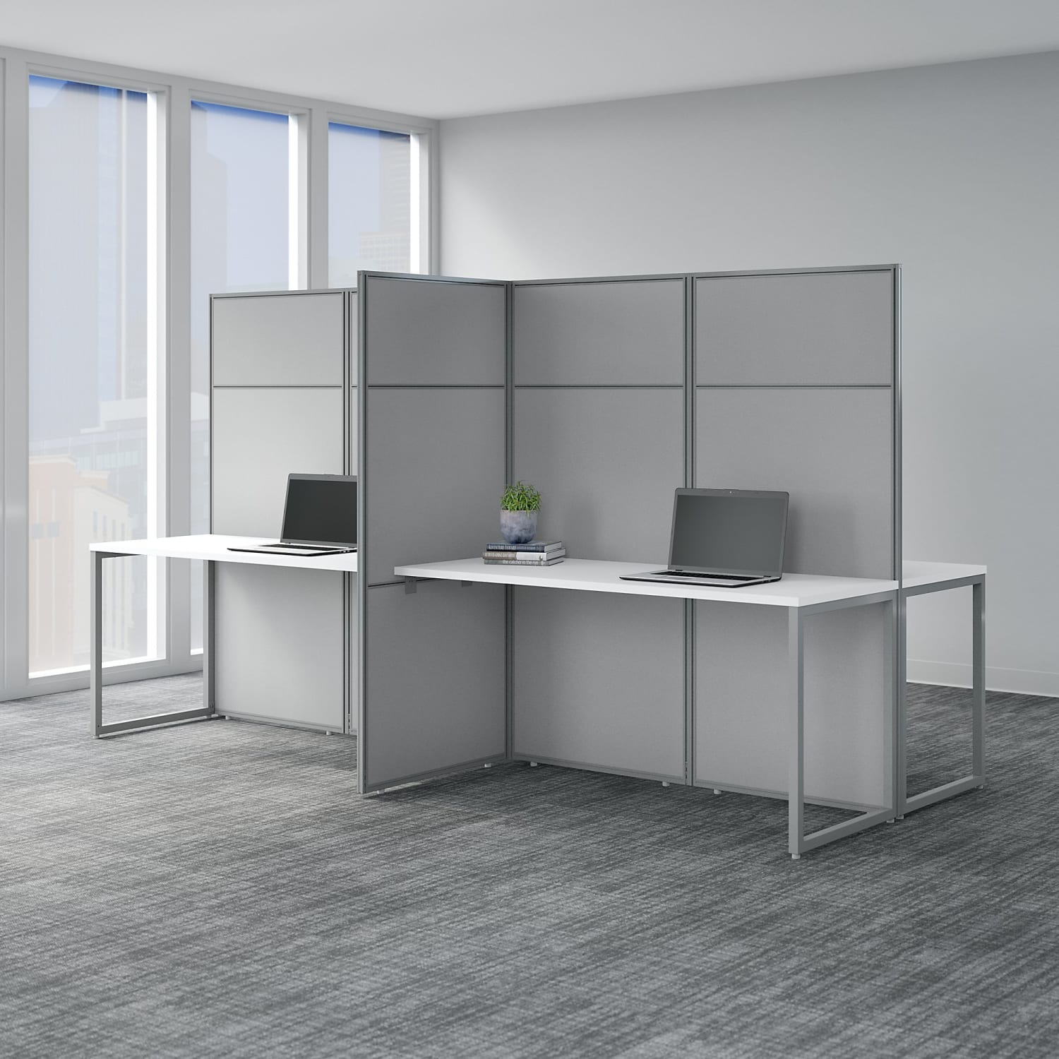 Bush Business Furniture Easy Office 60inW 4-Person Cubicle Desk Workstation With 66inH Panels, Pure White/Silver Gray, Standard Delivery - Image 3