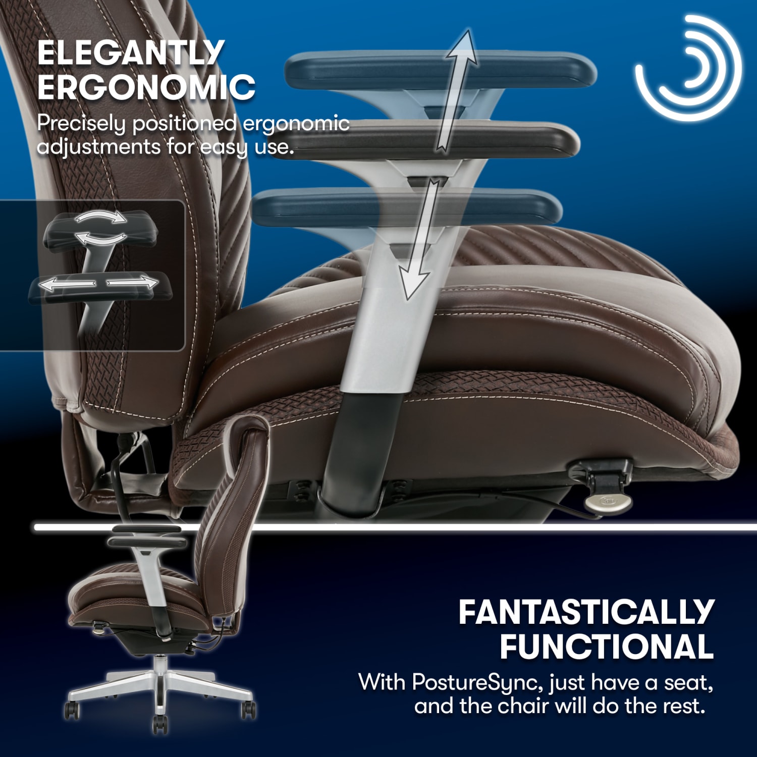 Serta iComfort i6000 Ergonomic Bonded Leather High-Back Manager Chair, Brown/Silver - Image 8