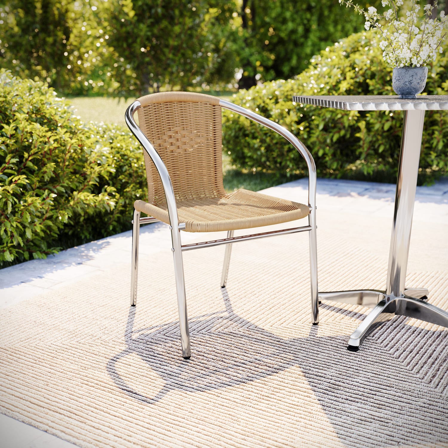 Flash Furniture Lila Rattan Commercial Indoor/Outdoor Restaurant Stack Chair, Beige/Gray - Image 3