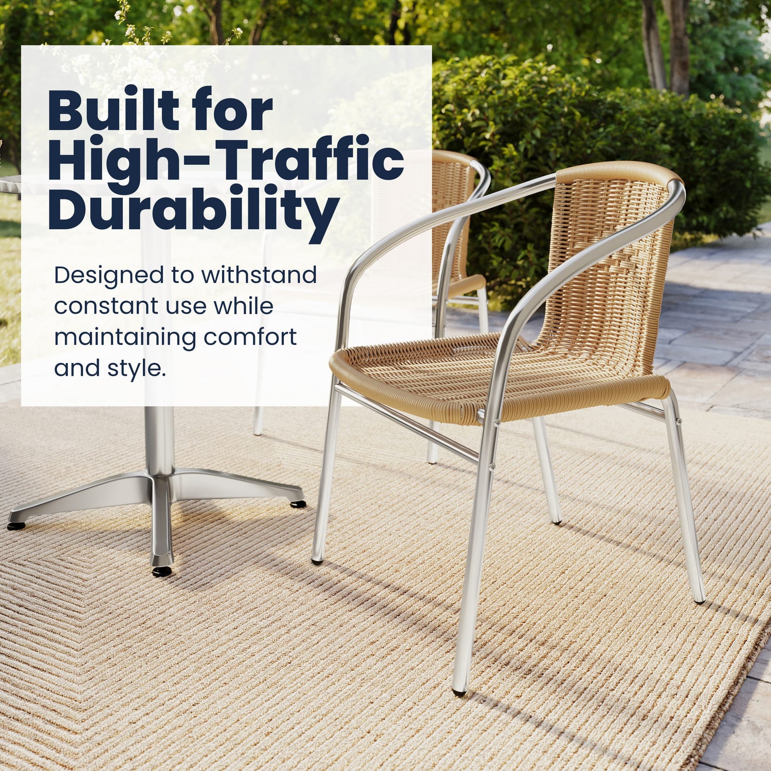 Flash Furniture Lila Rattan Commercial Indoor/Outdoor Restaurant Stack Chair, Beige/Gray - Image 5