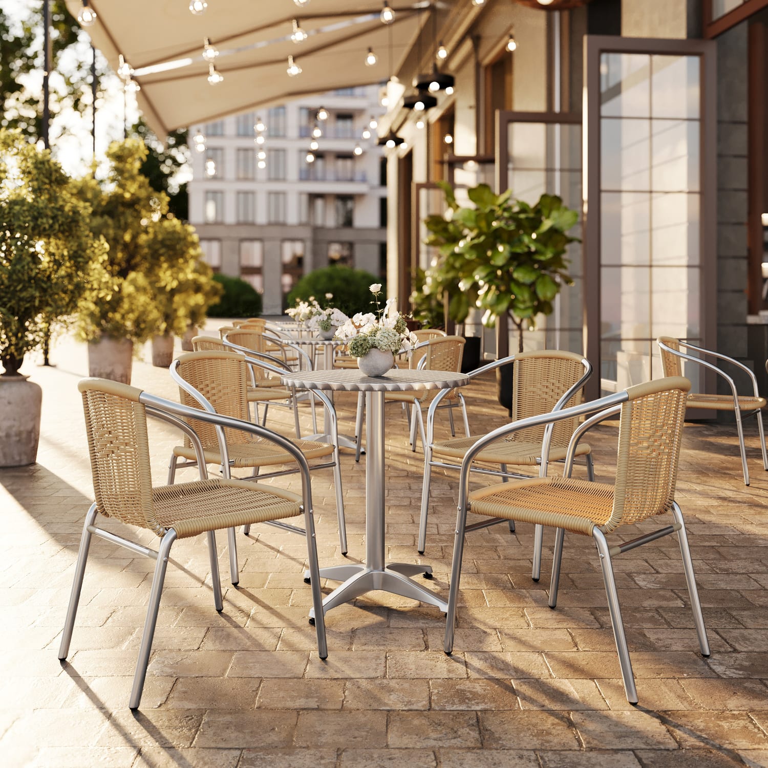 Flash Furniture Lila Rattan Commercial Indoor/Outdoor Restaurant Stack Chair, Beige/Gray - Image 6