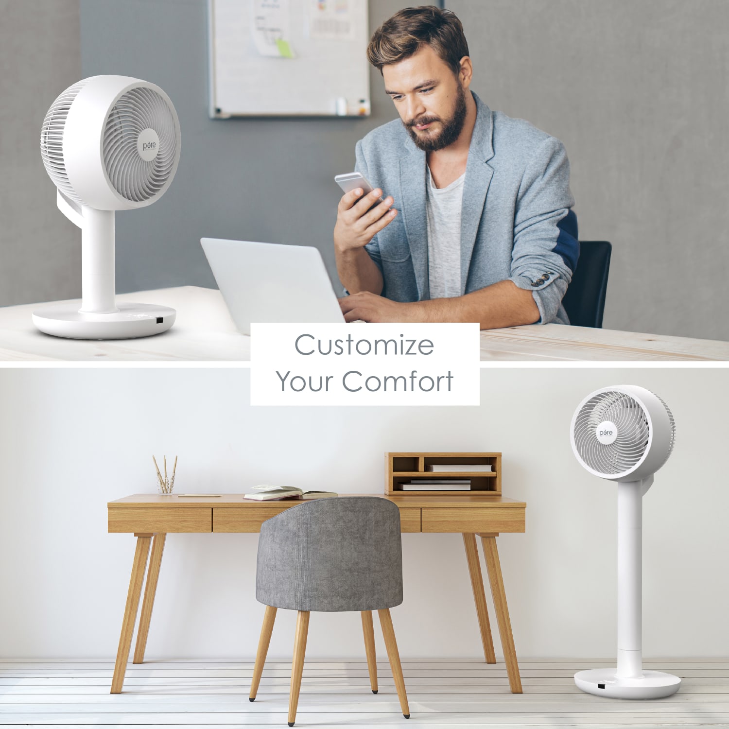 Pure Enrichment 2-In-1 Circulating Floor And Desk Fan, 35in x 12-1/4in, White - Image 5