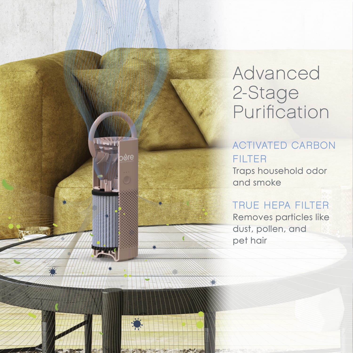 Pure Enrichment PureZone HEPA Mini Portable Air Purifier, 54 Sq. Ft. Coverage, Blush - Image 3
