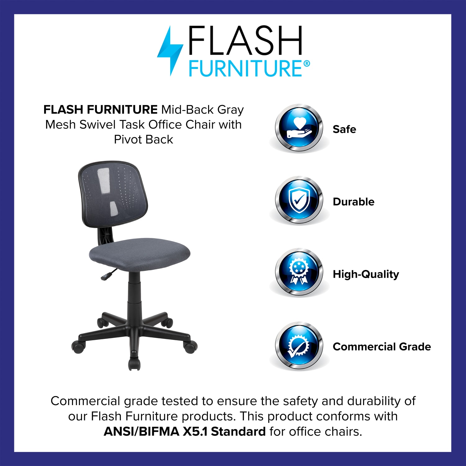 Flash Furniture Flash Fundamentals Mesh MidBack Swivel Task Office Chair With Pivot Back GrayBlack PopularChairscom Flash Furniture Flash Fundamentals Mesh Mid Back Swivel Task Office Chair With Pivot Back GrayBlack PopularChairscom
