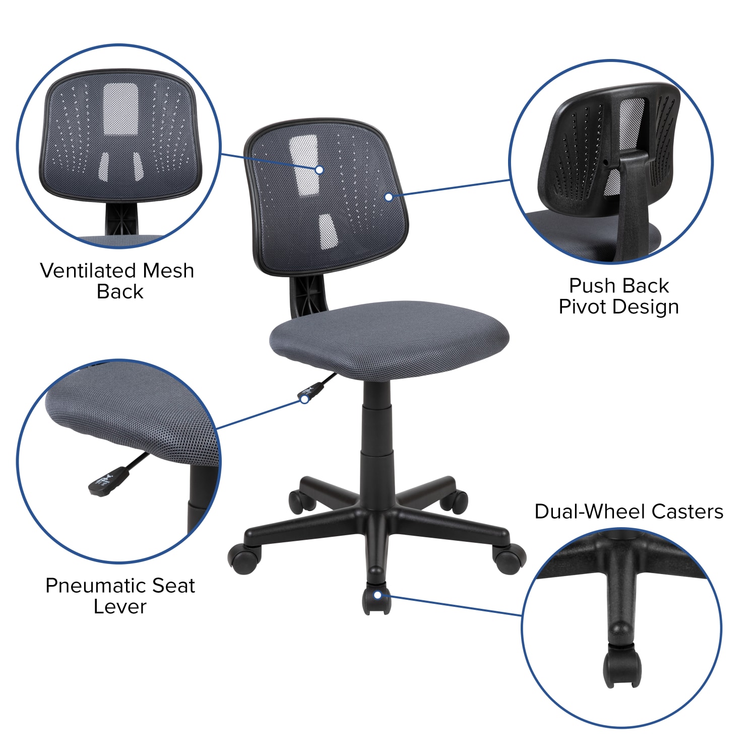Flash Furniture Flash Fundamentals Mesh MidBack Swivel Task Office Chair With Pivot Back GrayBlack PopularChairscom Flash Furniture Flash Fundamentals Mesh Mid Back Swivel Task Office Chair With Pivot Back GrayBlack PopularChairscom