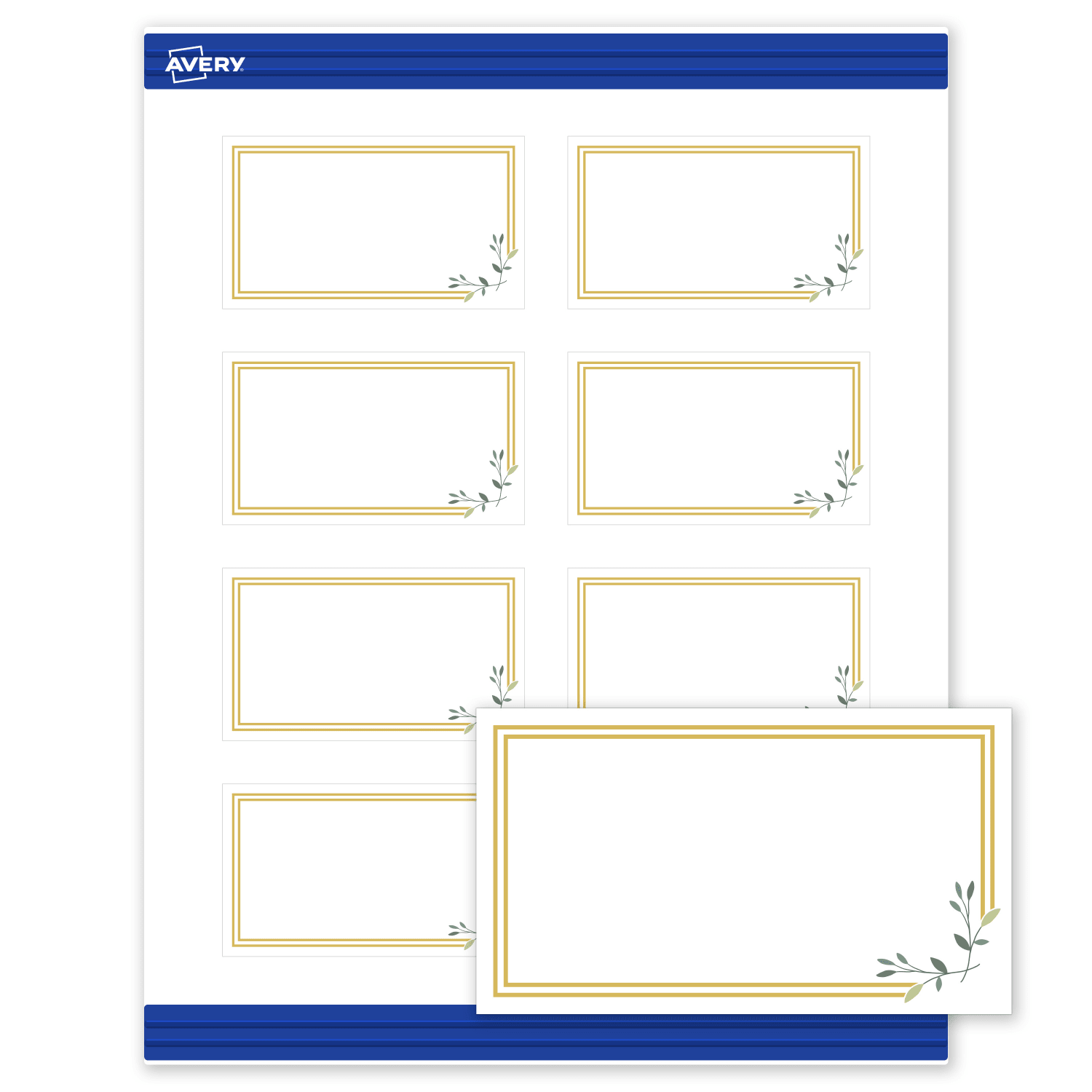 Avery Printable Cards With Sure Feed Technology, 2in x 3-1/2in, Matte White With Gold Double Border Floral Design, Pack Of 80 - Image 3
