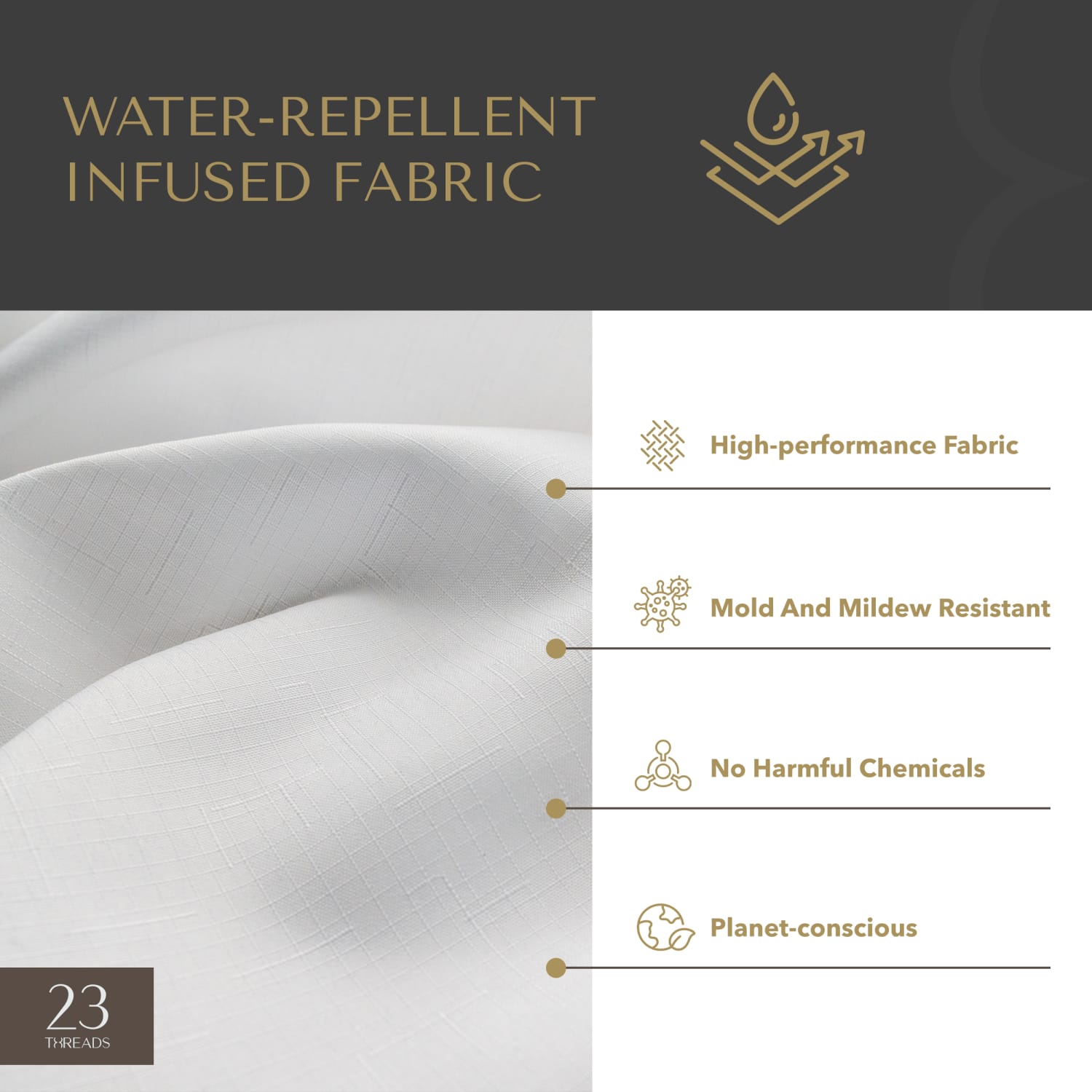 23 Threads Shower Curtain, Textured GRS Polyester, Hook-Free, White, 71in x 74in, Case of 12 - Image 4