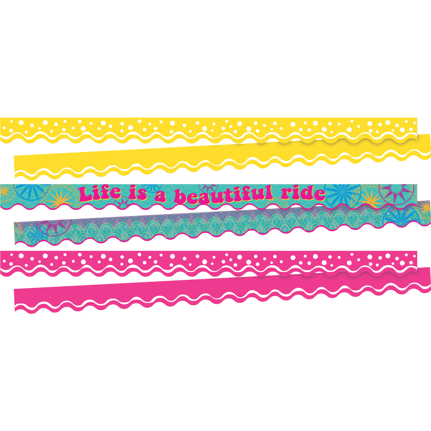 Barker Creek Double-Sided Scalloped Borders, 2-1/4in x 36in, Life Is Beautiful, 13 Strips Per Pack, Set Of 3 Packs