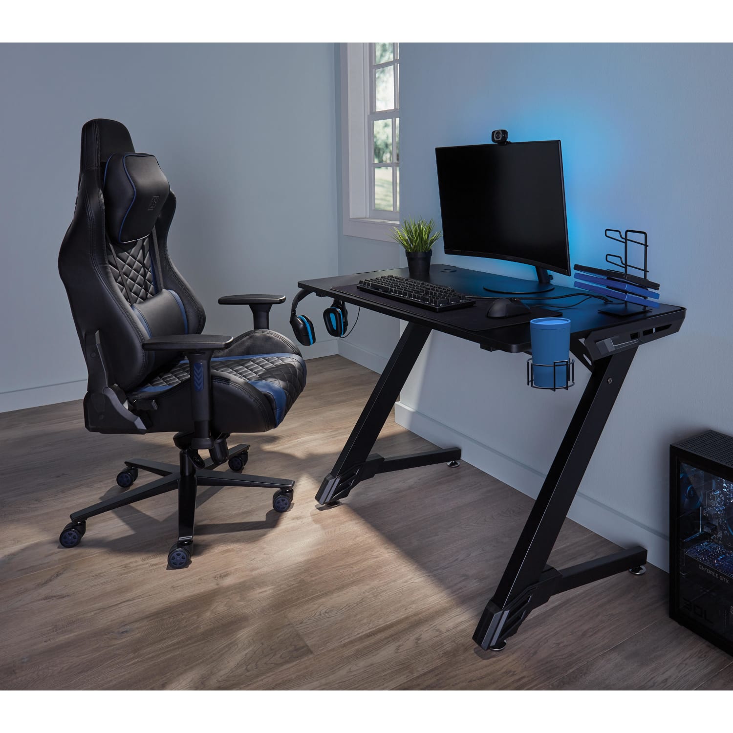 RS Gaming Davanti Vegan Leather High Back Gaming Office Chair BlackBlue BIFMA Compliant PopularChairscom