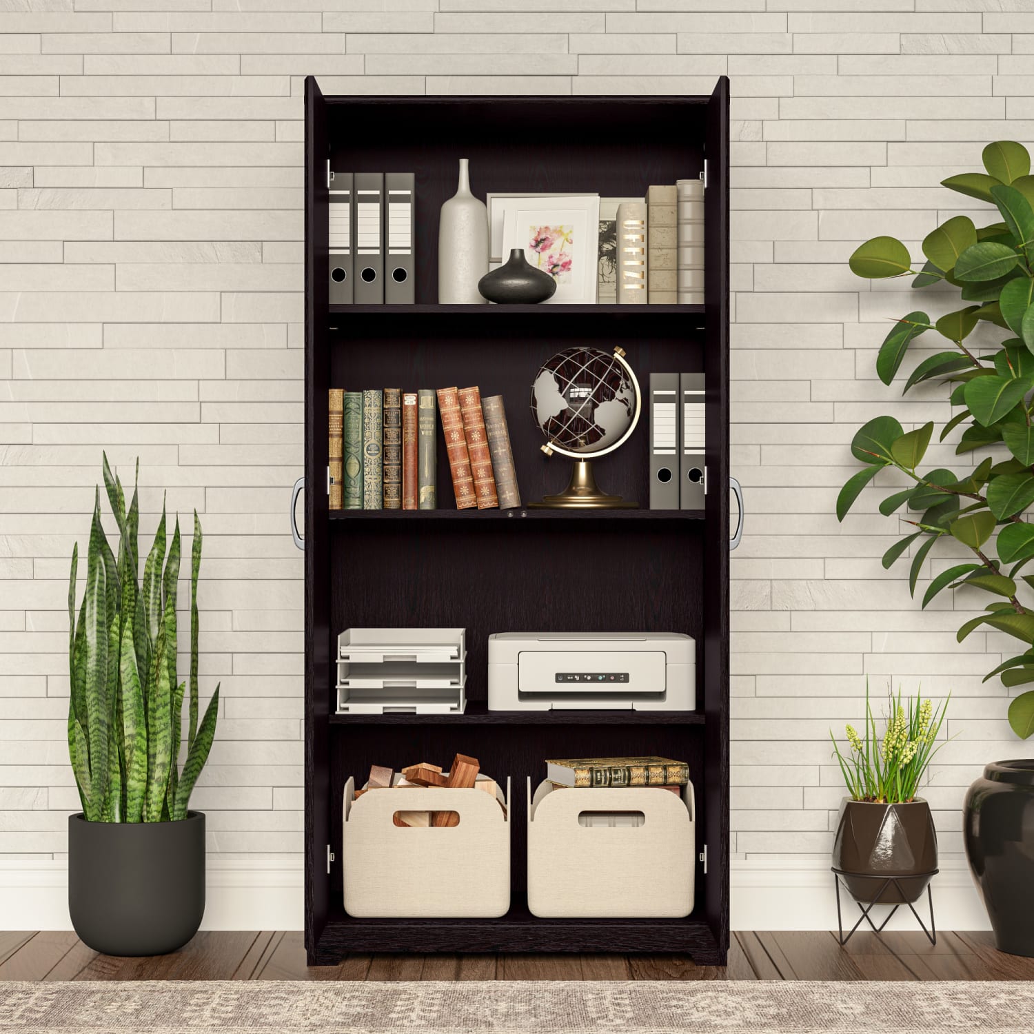 Bush Furniture Cabot Tall Storage Cabinet With Doors, Espresso Oak, Standard Delivery - Image 4