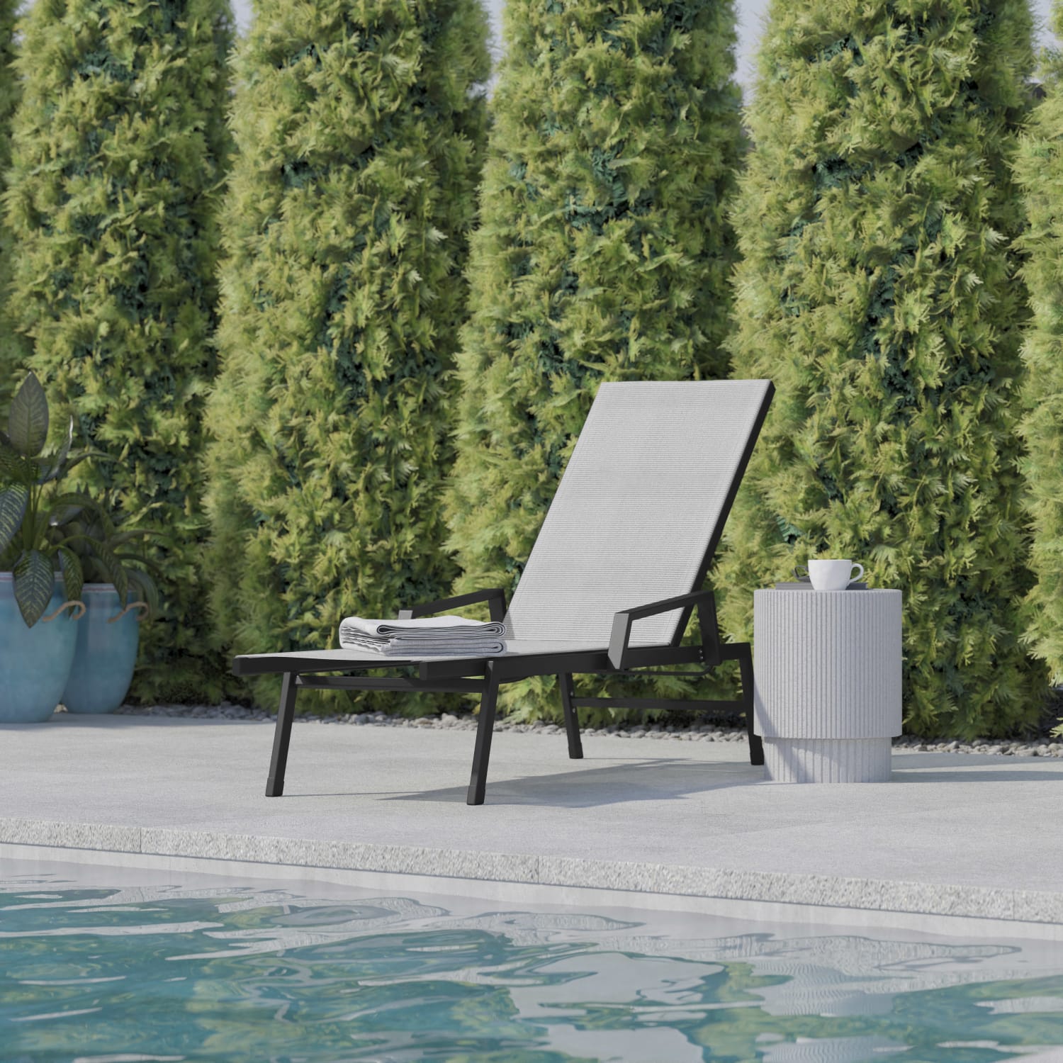 Flash Furniture Brazos Fabric Adjustable Chaise Lounge Chair With Arms, Gray/Black