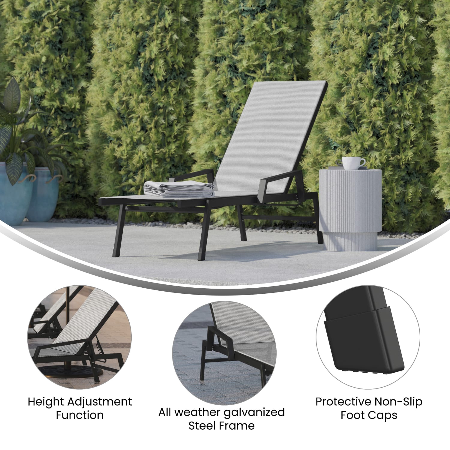 Flash Furniture Brazos Fabric Adjustable Chaise Lounge Chair With Arms GrayBlack PopularChairscom Flash Furniture Brazos Fabric Adjustable Chaise Lounge Chair With Arms GrayBlack PopularChairscom