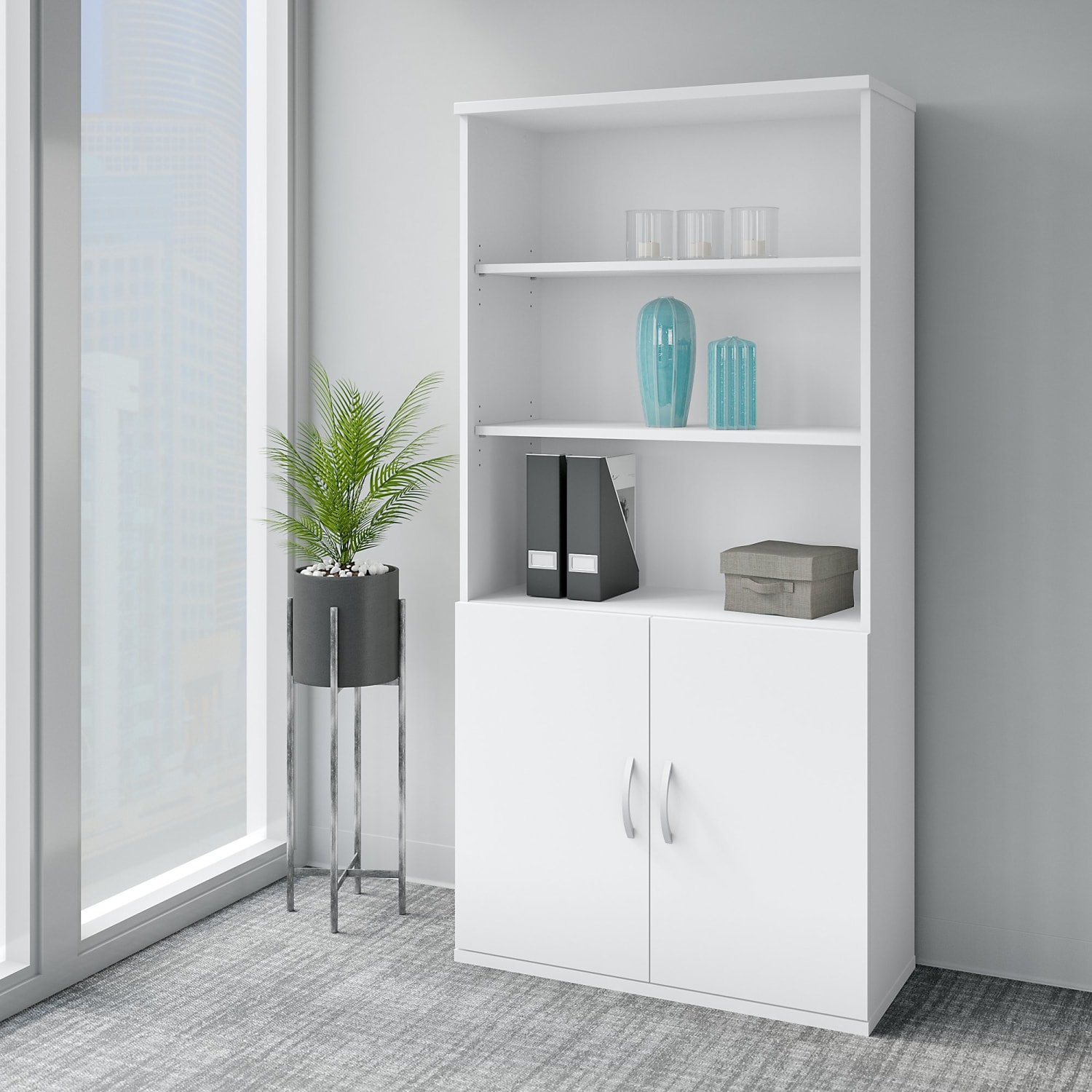 Bush Business Furniture Easy Office 73inH 5-Shelf Bookcase With Doors, White, Standard Delivery - Image 3