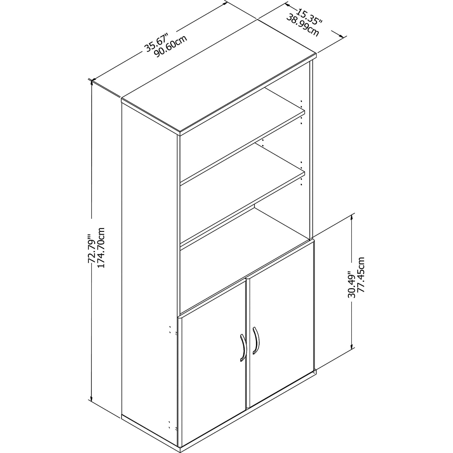 Bush Business Furniture Easy Office 73inH 5-Shelf Bookcase With Doors, White, Standard Delivery - Image 5