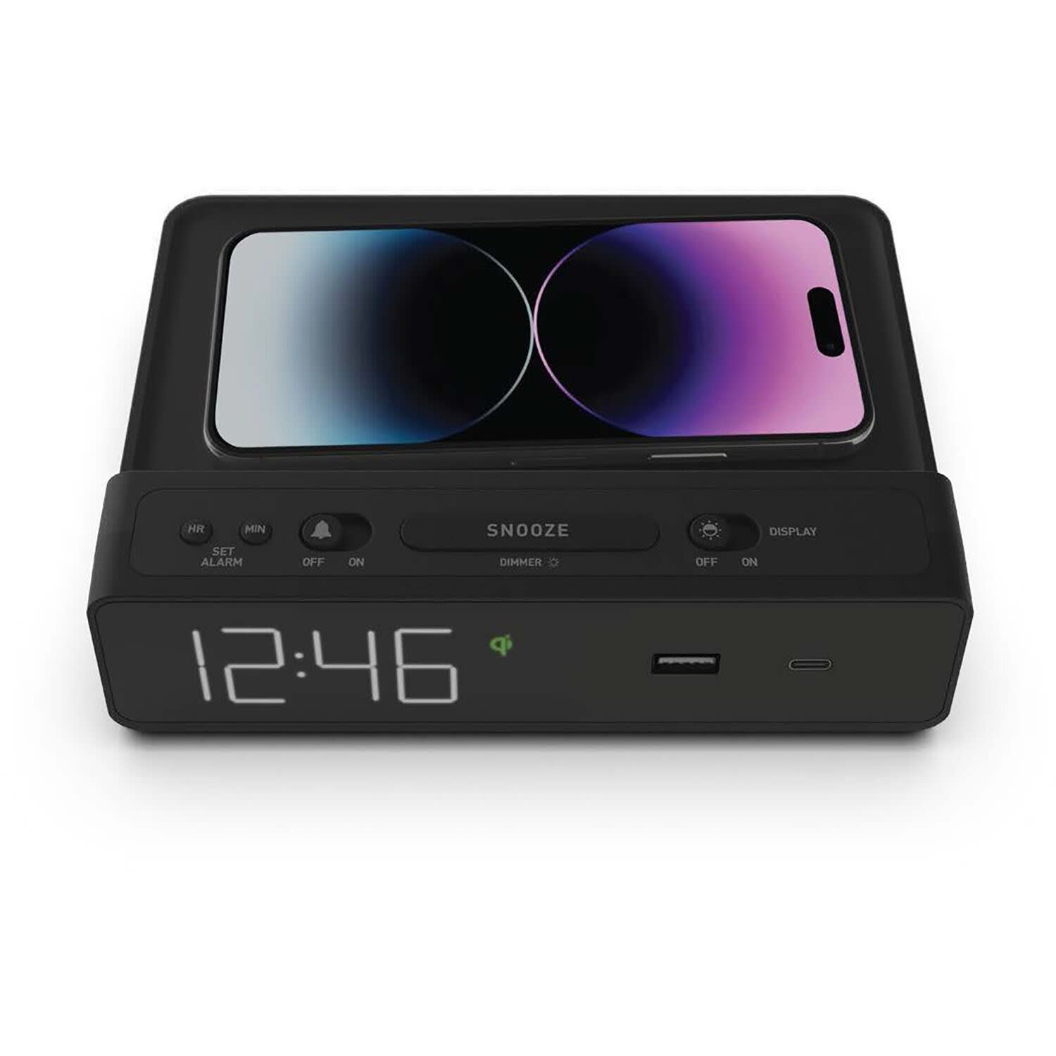 Nonstop Station W Alarm Clock, 2-5/16inH x 6-1/2inW x 5inD, Black