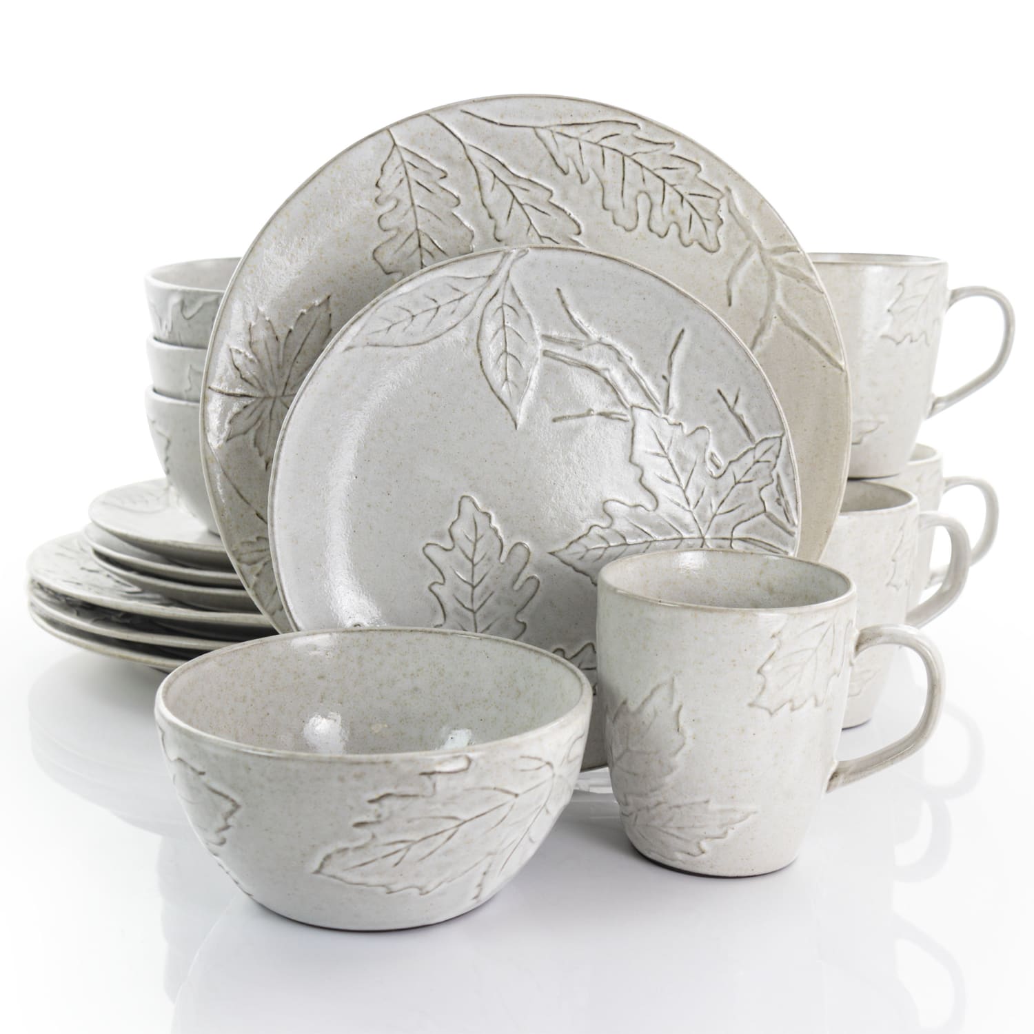 Gibson Elite Naturalia 16-Piece Stoneware Dinnerware Set, Light Gray - Image 5