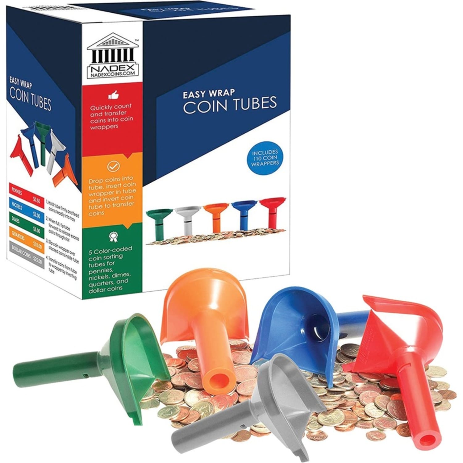 Nadex Coins Coin Counting Tube - Red, Blue, Orange, Green - Image 3