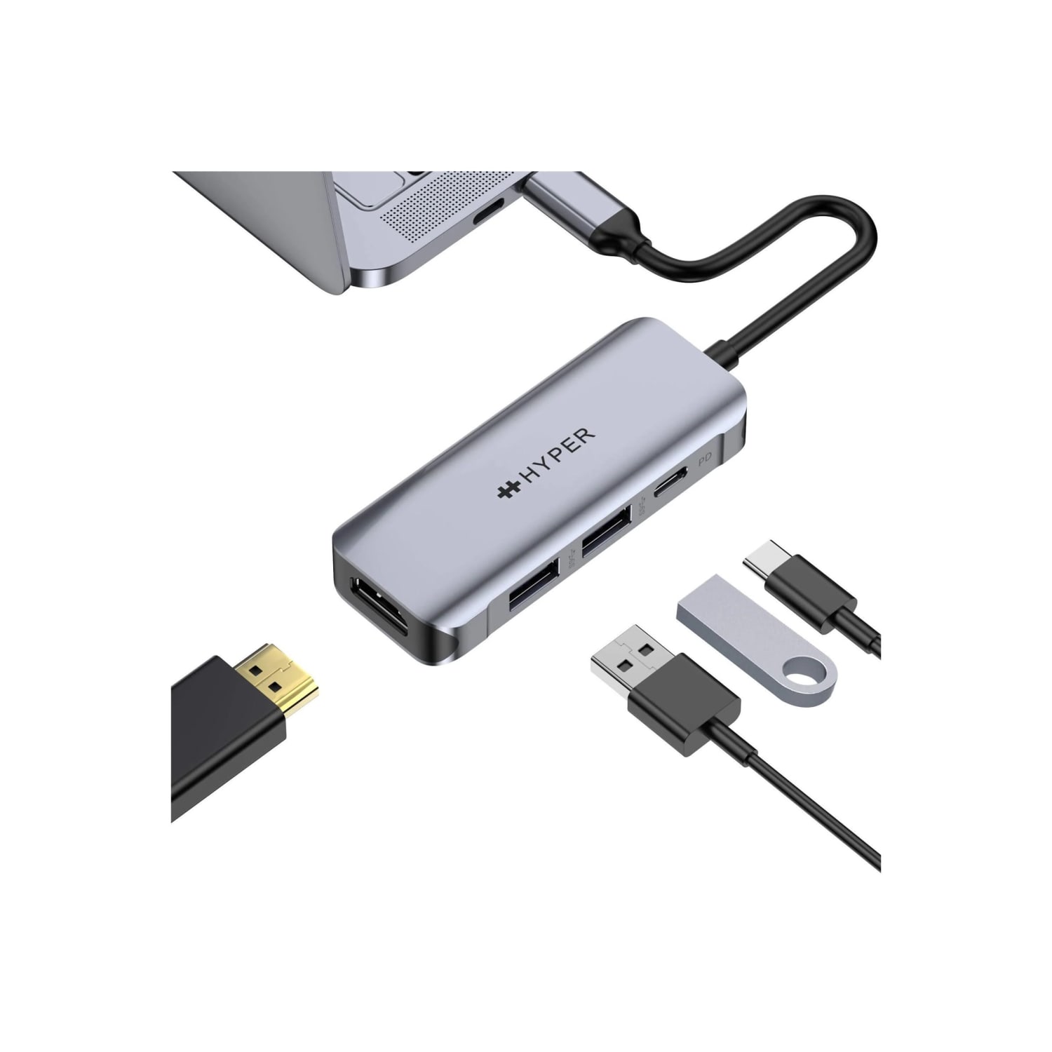 Targus Sanho HyperDriver 4-in-1 USB-C Hub, 0.51inH x 1.38inW x 3.35inD, Gray, HD41 - Image 4