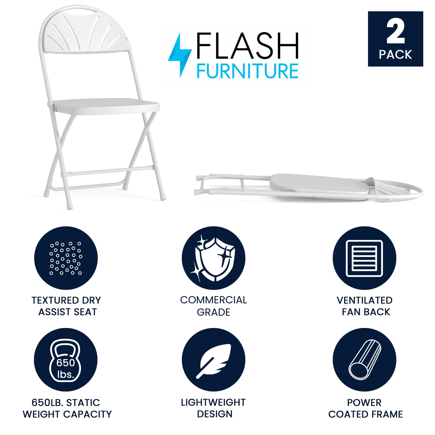 Flash Furniture HERCULES Series 650lb Capacity Plastic Fan Back Folding Chairs White Set Of 2 Chairs PopularChairscom Flash Furniture HERCULES Series 650 lb Capacity Plastic Fan Back Folding Chairs White Set Of 2 Chairs PopularChairscom