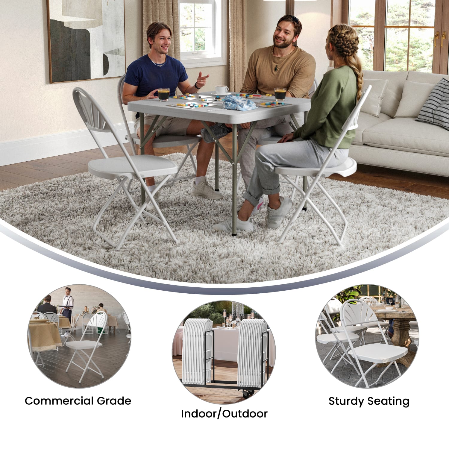 Flash Furniture HERCULES Series 650-lb Capacity Plastic Fan Back Folding Chairs, White, Set Of 2 Chairs - Image 5