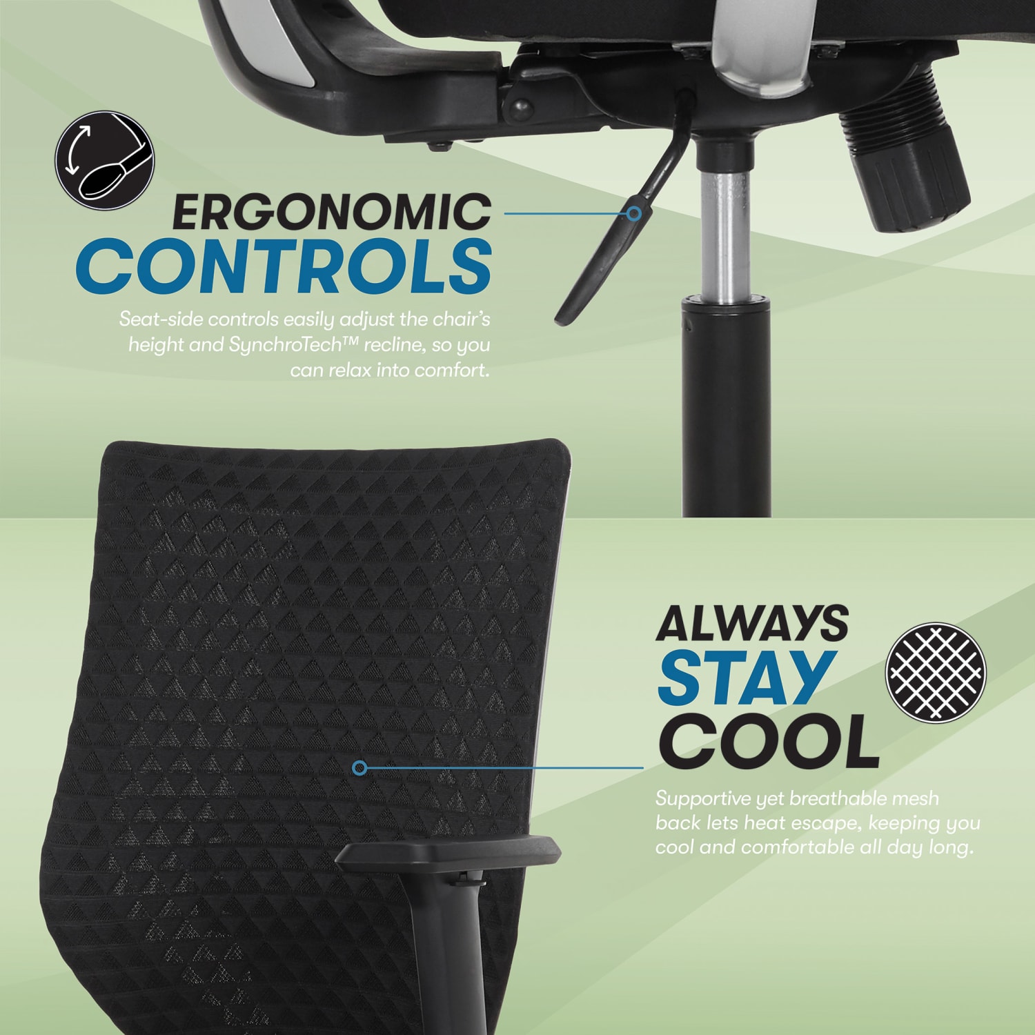 Serta® SitTrue™ Riverdale Ergonomic Mesh/Fabric High-Back Task Chair, 50% Recycled, Black, BIFMA Compliant - Image 6