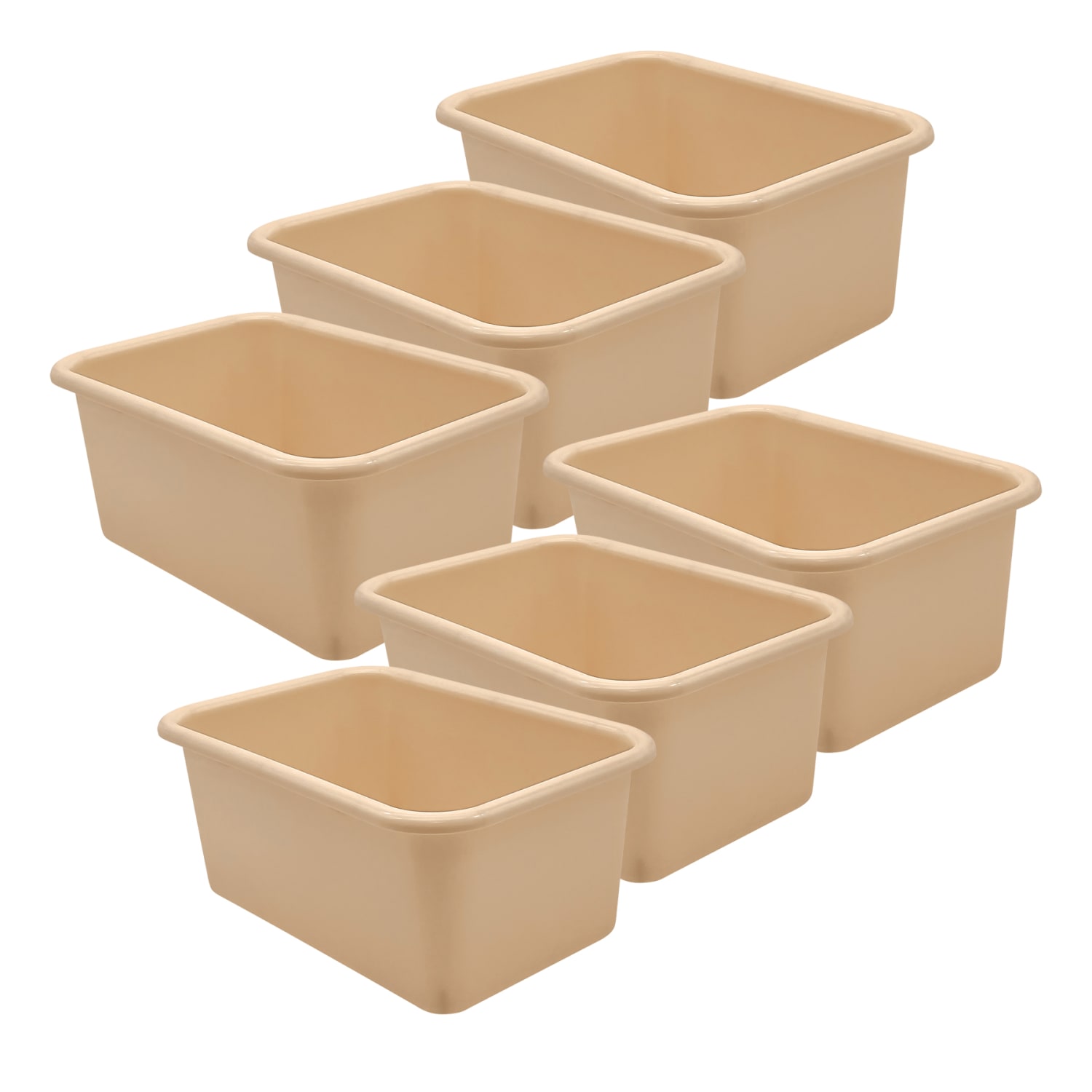 Teacher Created Resources Small Plastic Storage Bins, 5inH x 7-3/4inW x 11-3/8inD, Light Brown, Pack Of 6 Bins
