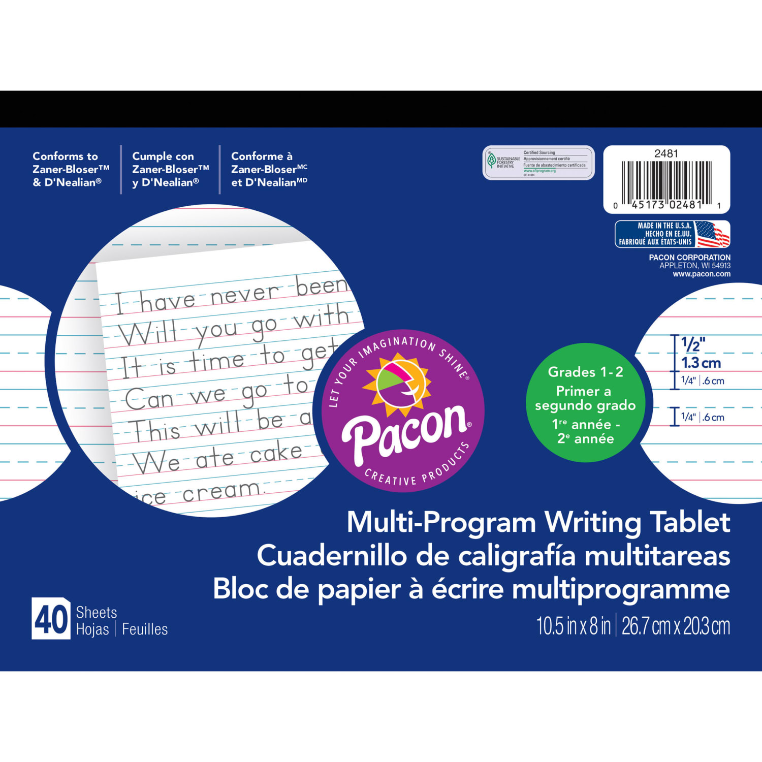 Pacon Multi-Program Horizontal Handwriting Tablets, 1/2in Ruled, 10-1/2in x 8in, White, 40 Sheets Per Tablet, Set Of 12 Tablets - Image 3