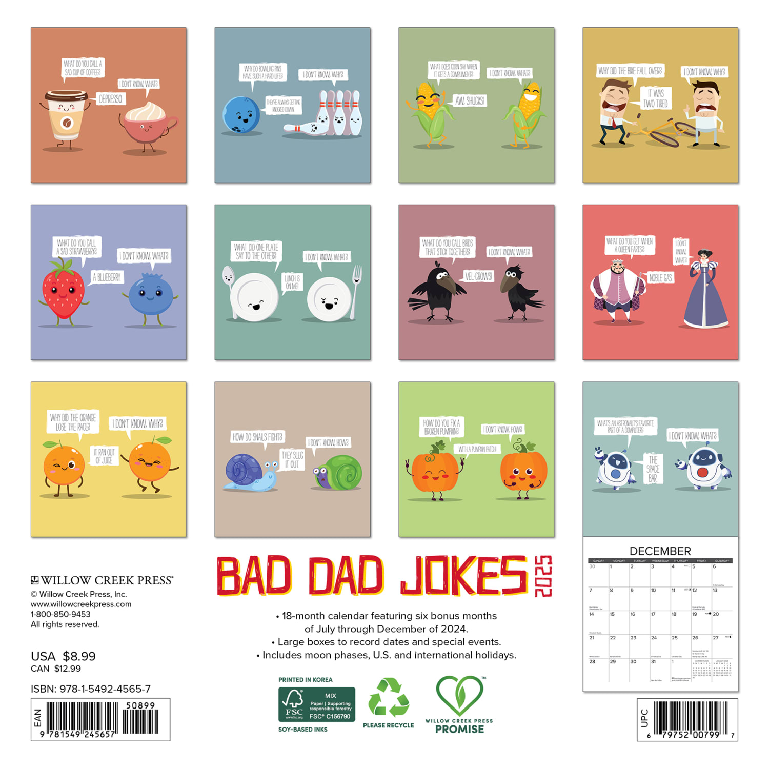 2025 Willow Creek Press Mini Wall Calendar, 7in x 7in, Bad Dad Jokes, January 2025 To December 2025, 45657 - Image 6