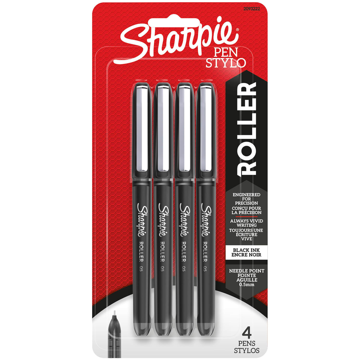 Sharpie Rollerball Pens, Needle Point, 0.5 mm, Black Ink, Pack Of 4