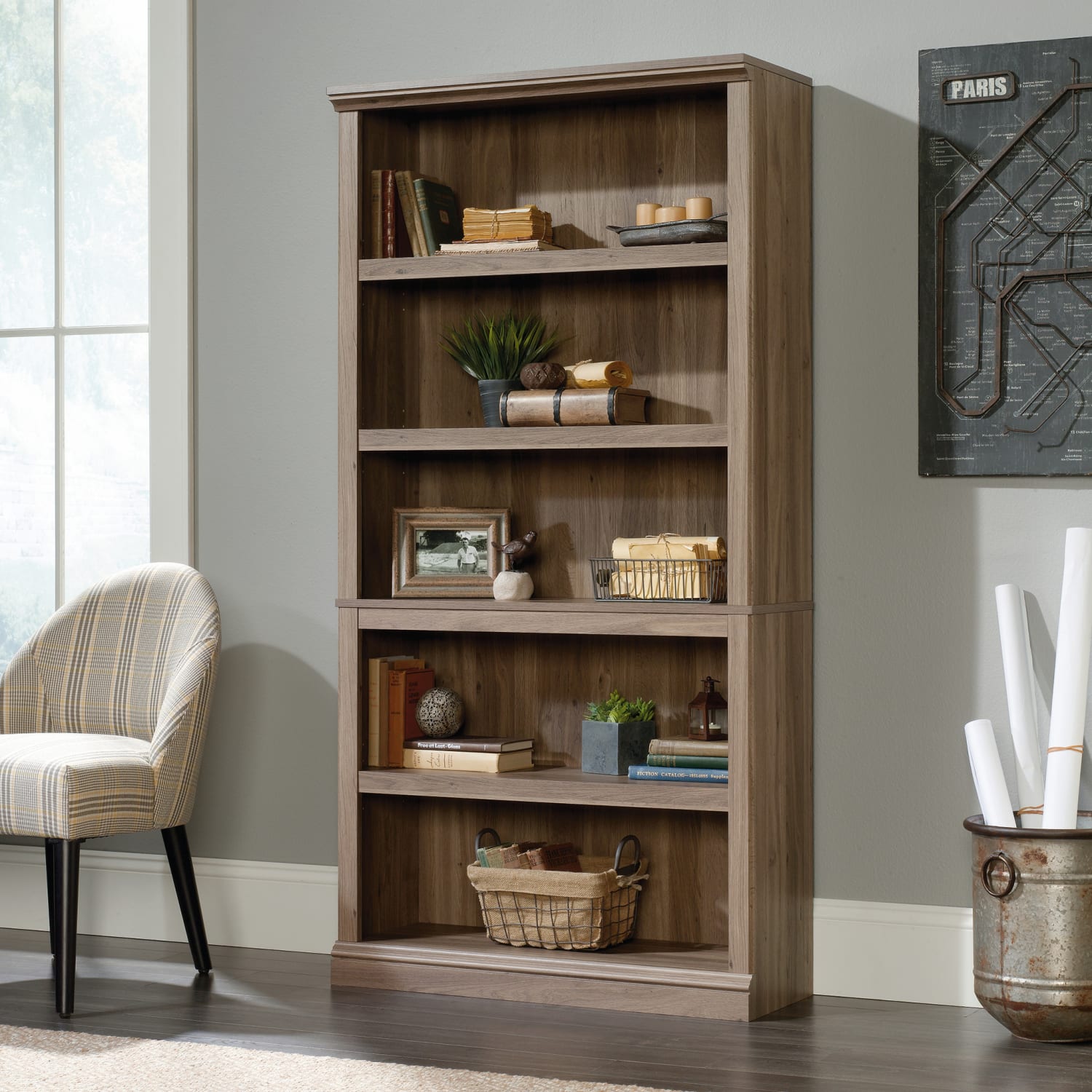 Sauder Select 69 13/16inH 5-Shelf Transitional Bookcase, Oak/Light Finish, Standard Delivery - Image 4