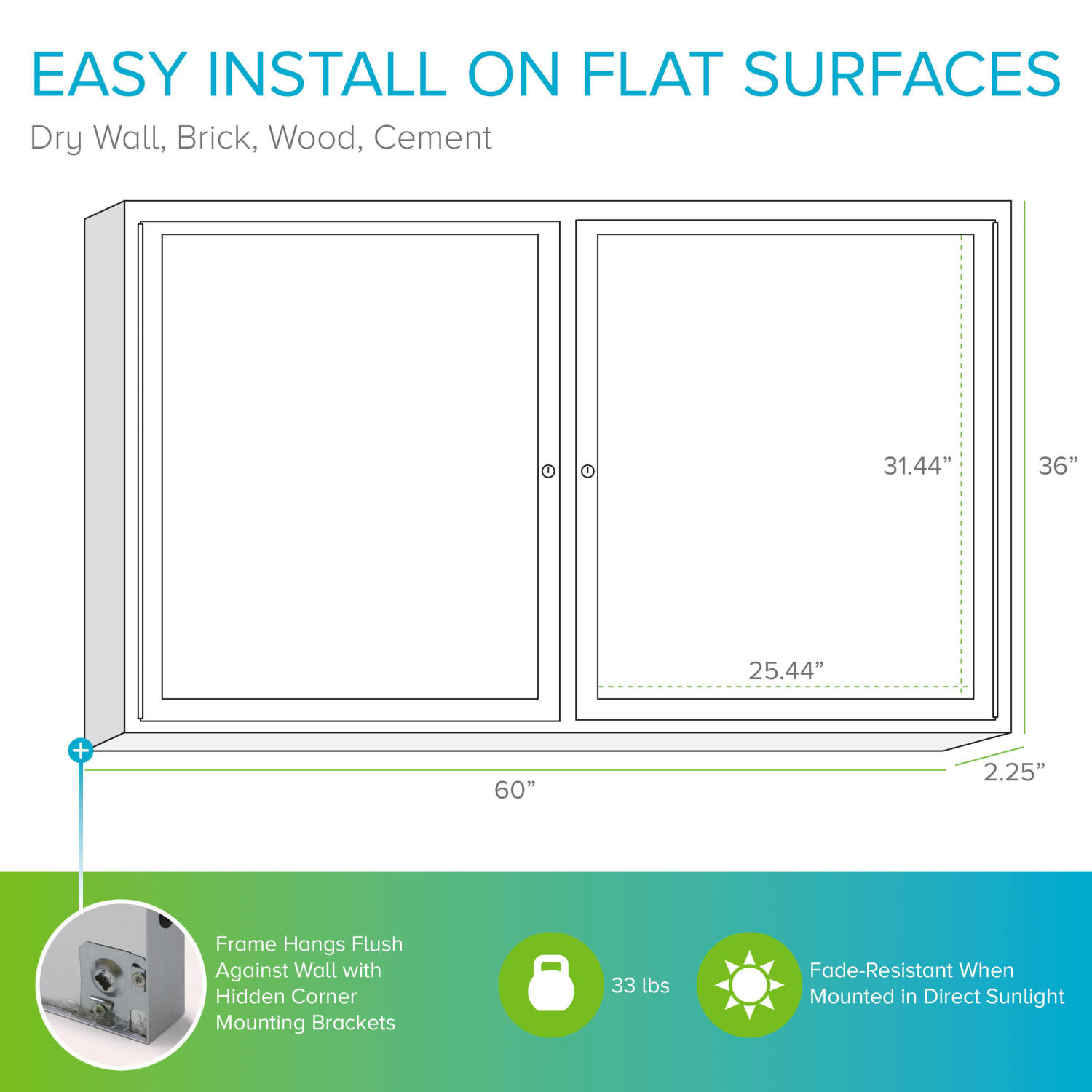 Ghent 2 Door Enclosed Recycled Rubber Bulletin Board, Satin Aluminum Frame, 36inH x 60inW, Confetti - Image 5
