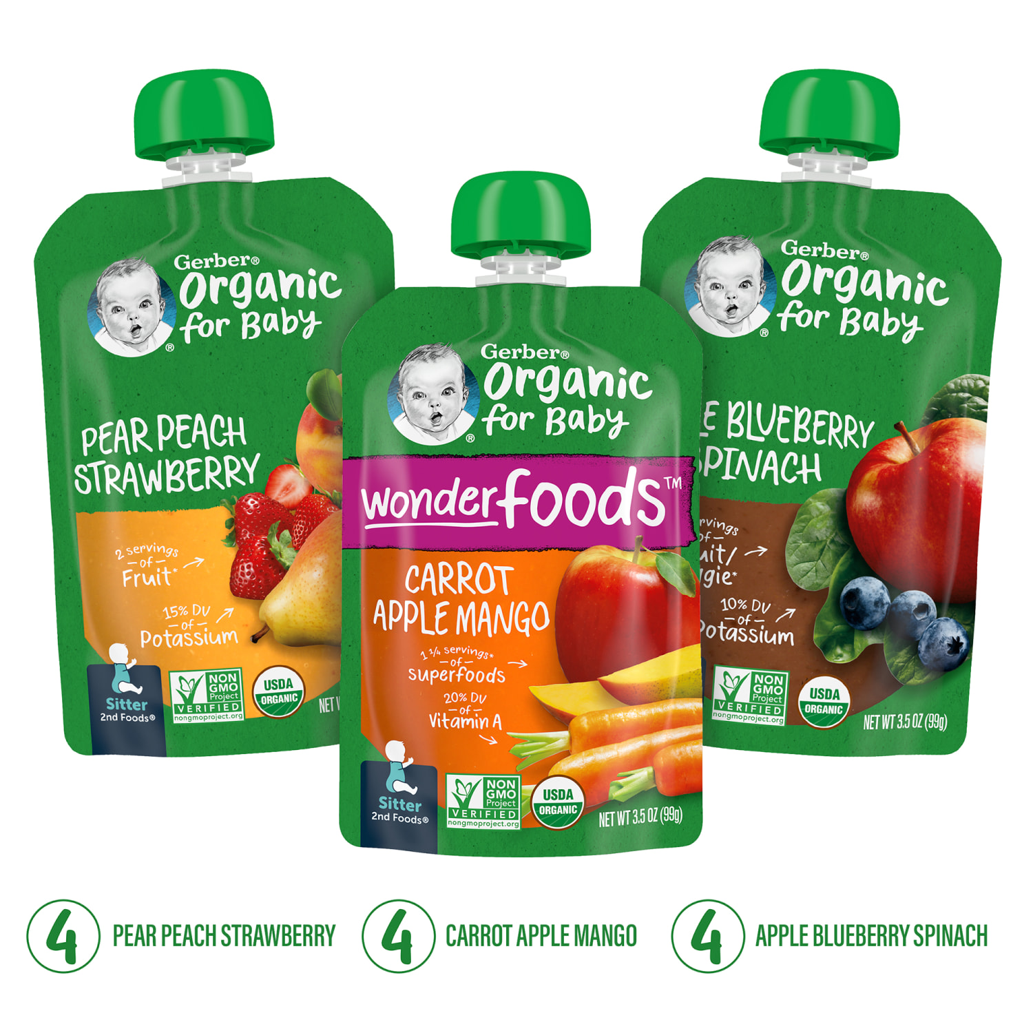 Gerber Organic 2nd Foods Baby Food Pouches, 3.5 Oz, Pack Of 12 Pouches - Image 4