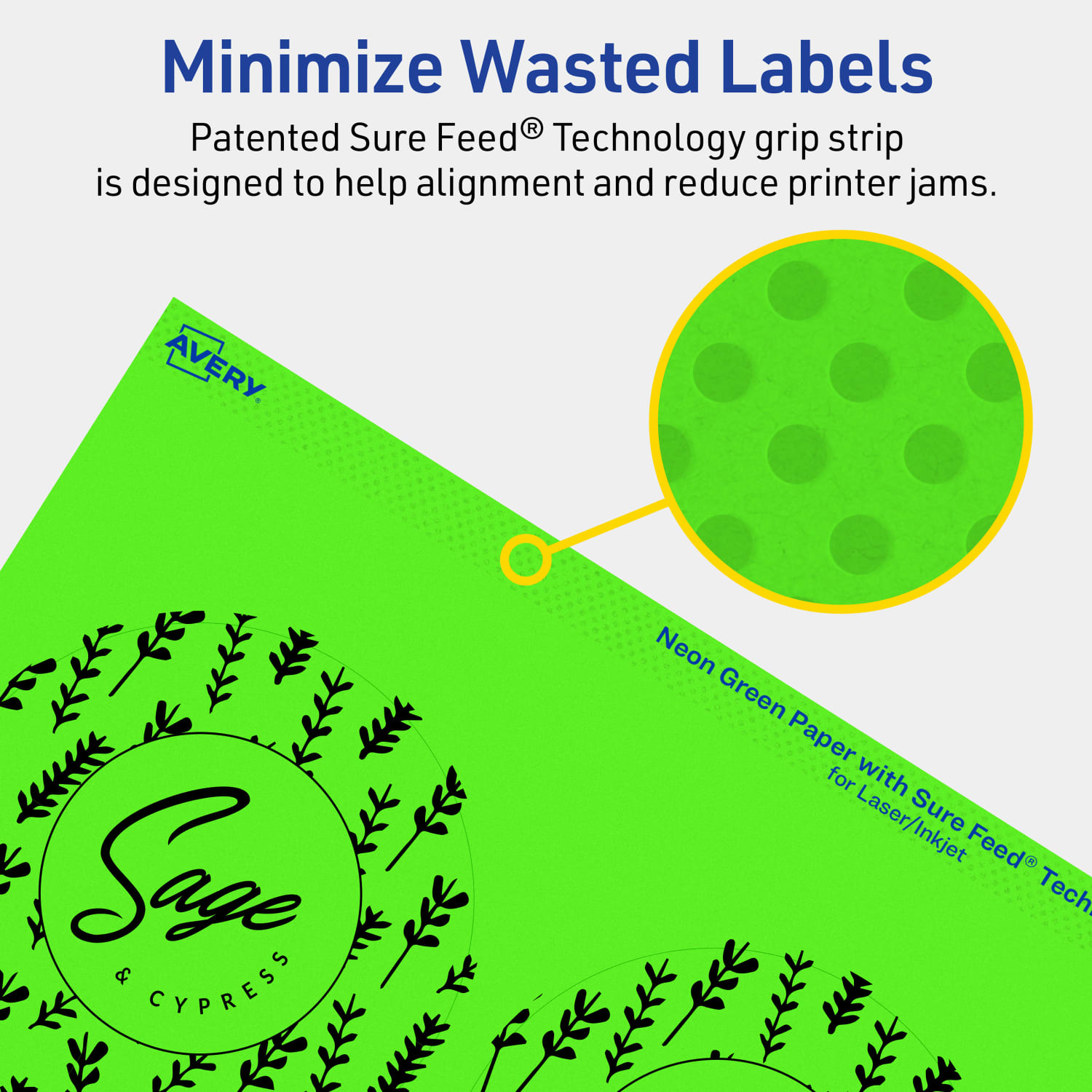 Avery Print-To-The-Edge Labels With Sure Feed Technology, 94514-NGP10, Round, 3-1/2in, Matte Neon Green, Pack of 40 - Image 5