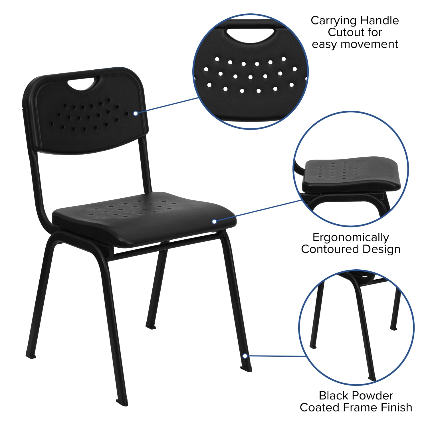 Flash Furniture HERCULES 880-lb Capacity Plastic Stack Chair With Open Back, Black - Image 6