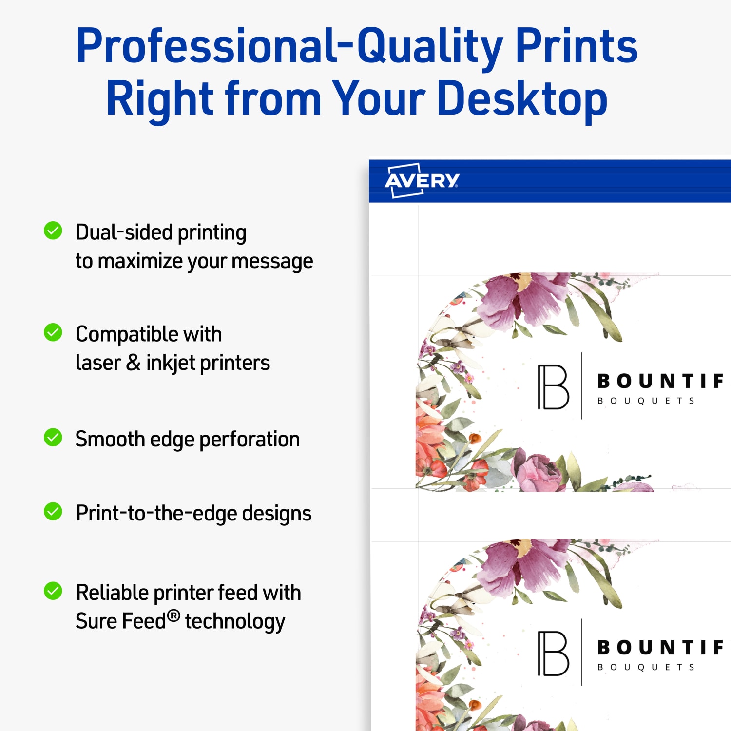 Avery Print-To-The-Edge Business Cards With Sure Feed Technology, 2inx3-1/2in Rectangle Single Rounded Corner, Matte White, Pack Of 400 - Image 3