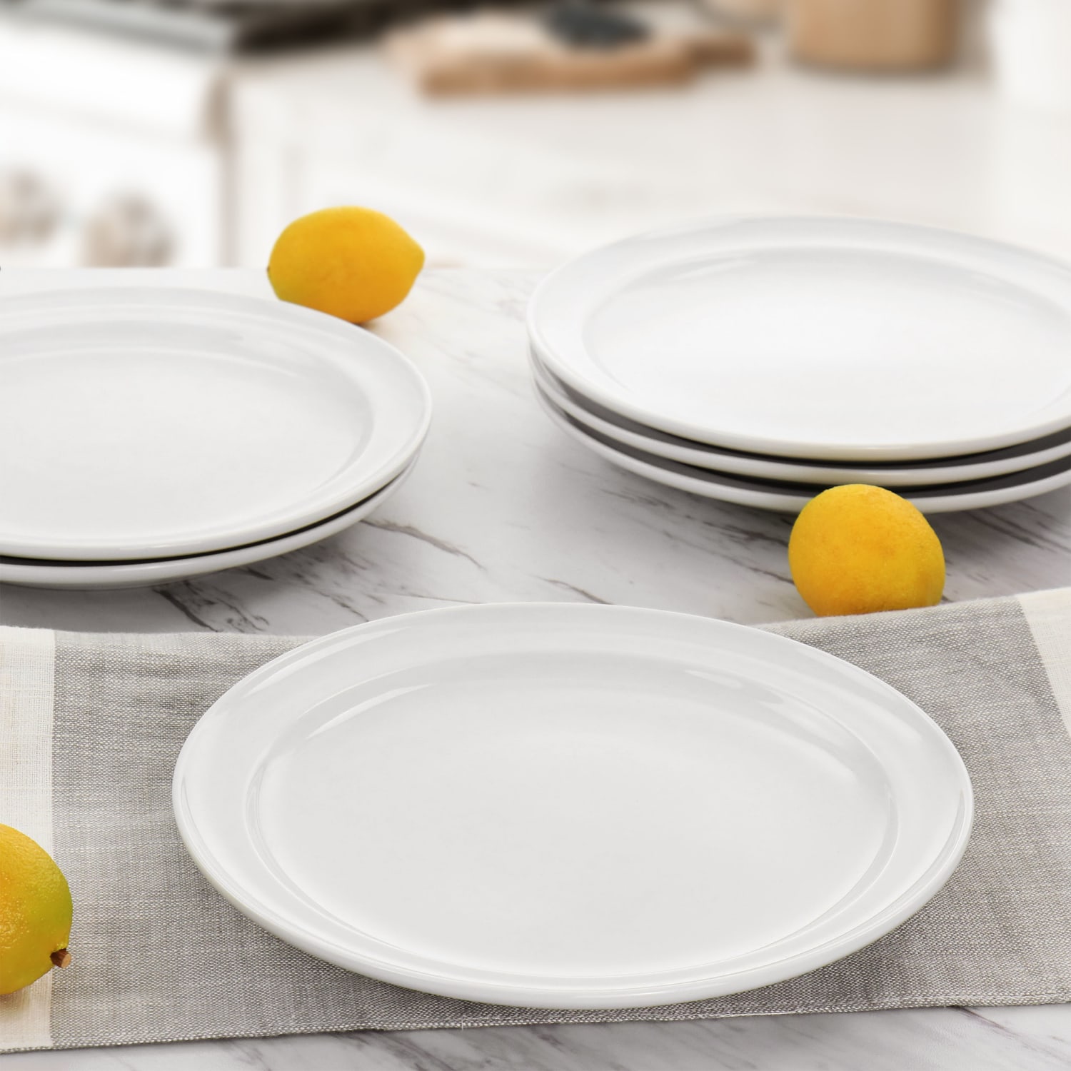 Martha Stewart 6-Piece Fine Ceramic Round Plate Set, 9in, White - Image 4