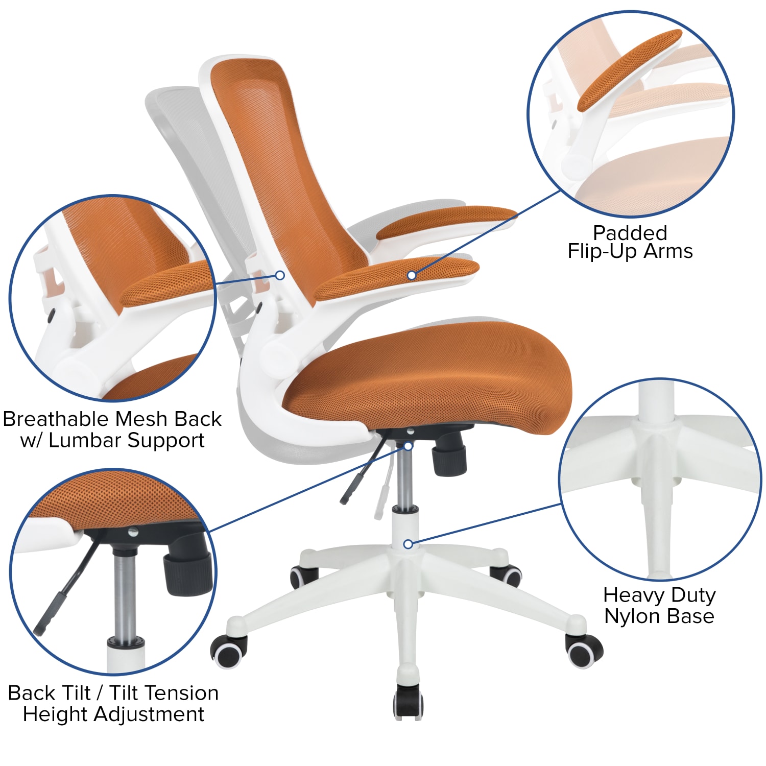 Flash Furniture Mesh Mid-Back Swivel Task Chair With Flip-Up Arms, Tan/White - Image 4