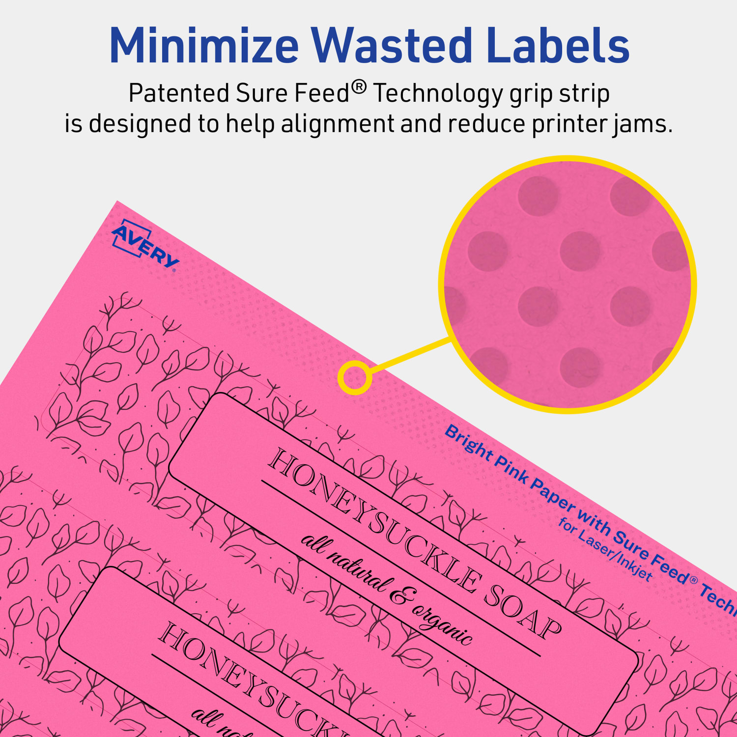 Avery Print-To-The-Edge Labels With Sure Feed Technology, 94231-BPP10, Rectangle, 1-1/2in x 7-1/2in, Matte Bright Pink, Pack of 50 - Image 5