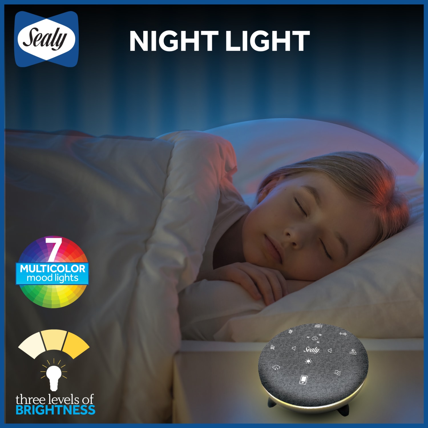 Sealy SL-HW-SN-102-GY Bluetooth Sound Speaker With Night Light, Gray - Image 4