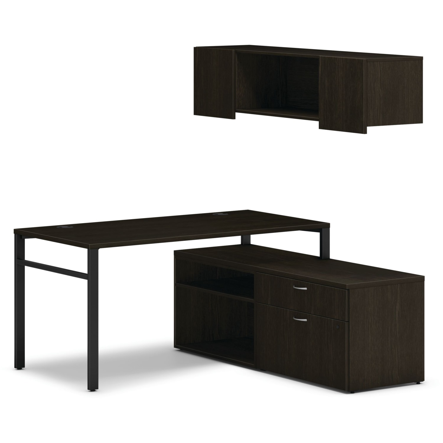 HON Mod 60inW Computer Desk Workstation With Wall Mount Storage, Black/Java Oak - Image 3