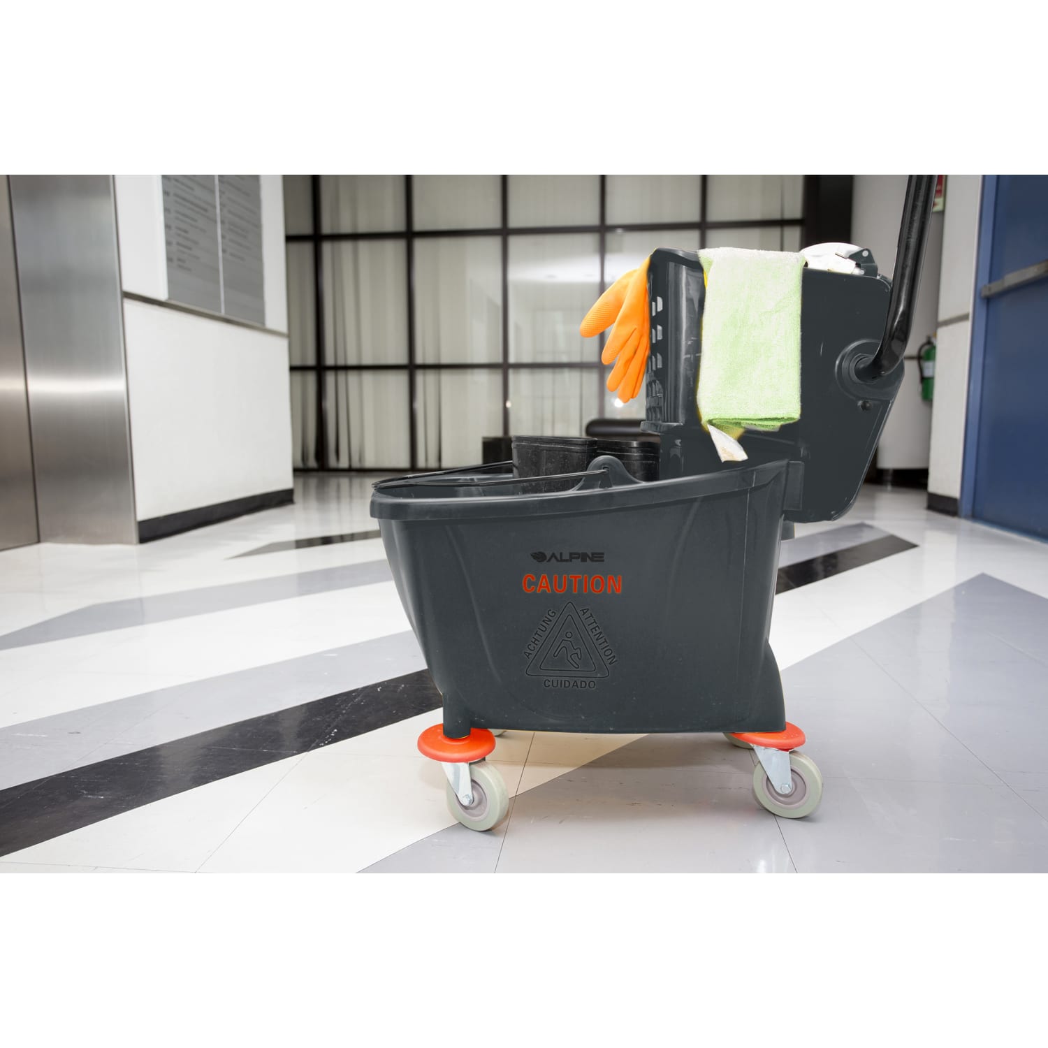 Alpine PVC Mop Bucket With Side Wringer, 36 Qt, 35inH x 15inW x 25inD, Gray - Image 6