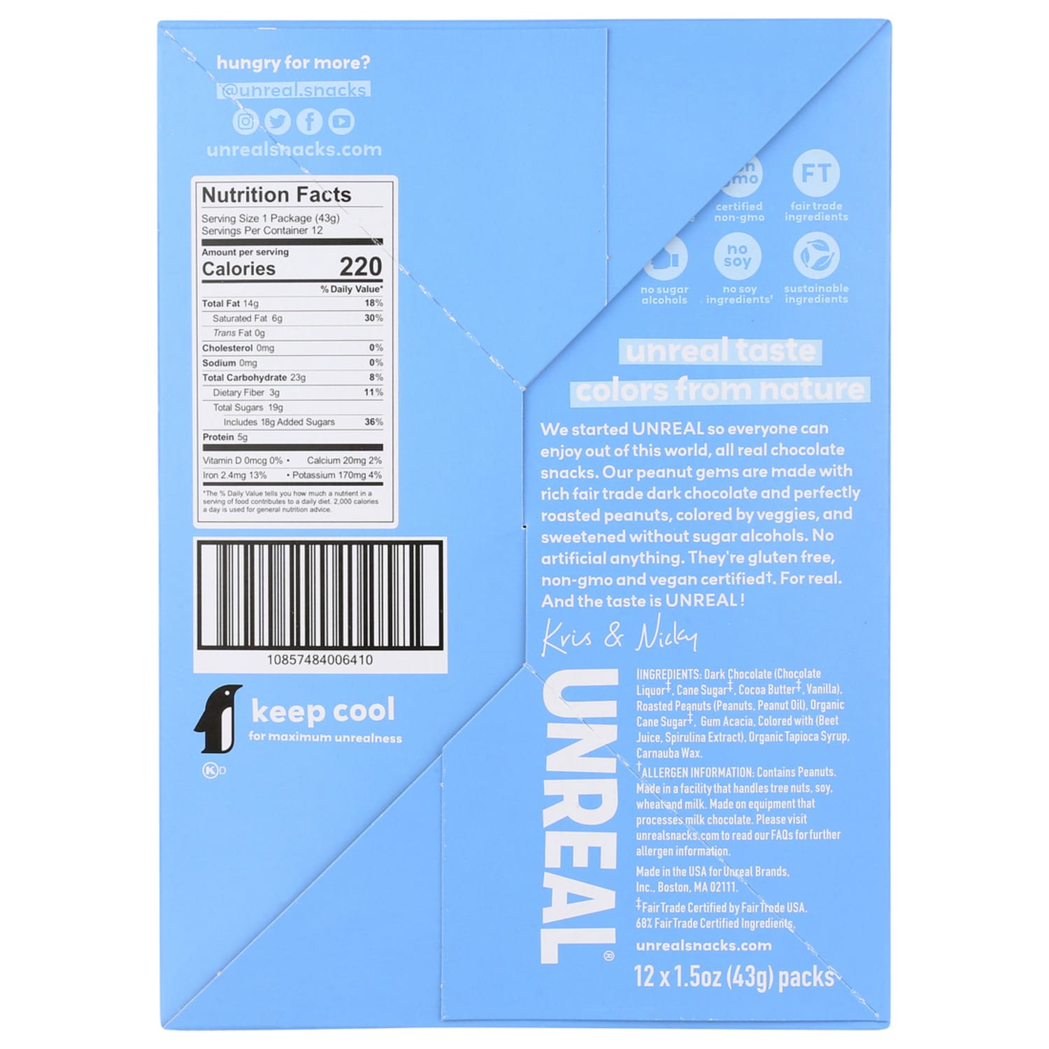 Unreal Dark Chocolate Peanut Gems, 1.5 Oz, Total Qty 12 - Image 5