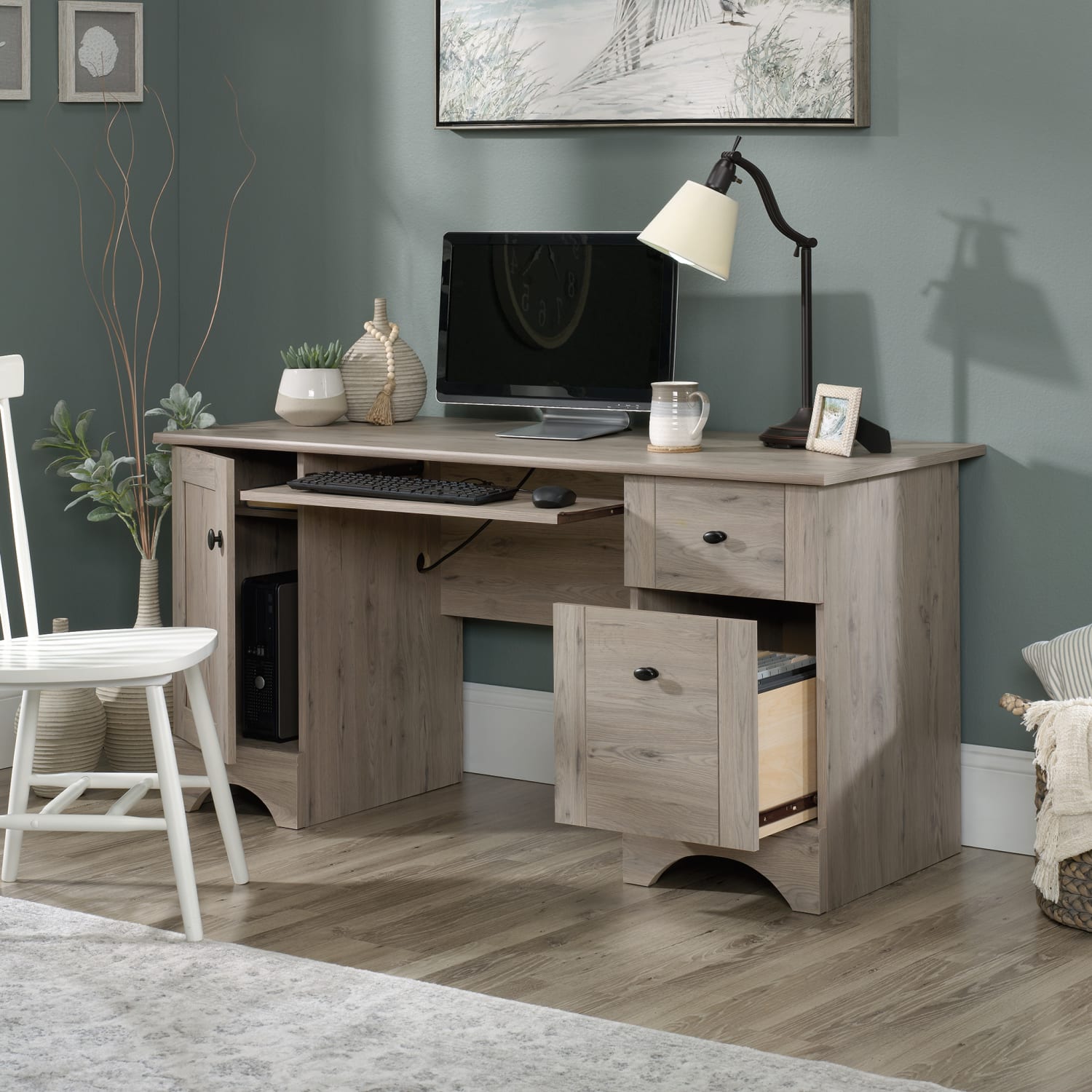 Sauder Select 60inW Double-Pedestal Computer Desk, Laurel Oak - Image 6
