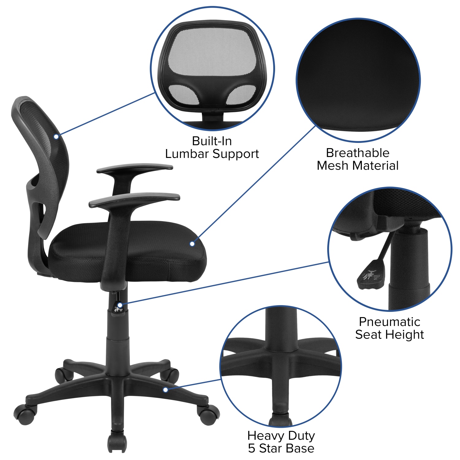 Flash Furniture Mallard Mesh Mid-Back Swivel Task Chair, Black - Image 4