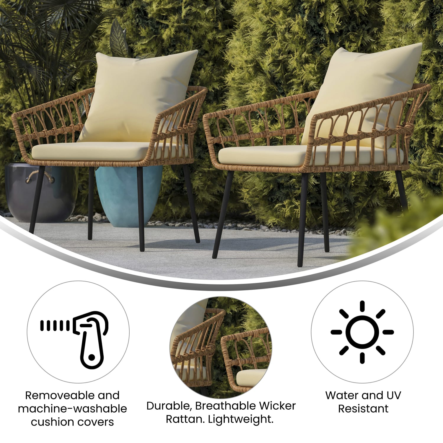 Flash Furniture Evin Wicker All-Weather Outdoor Furniture Patio Chairs, Cream/Natural, Set Of 2 Chairs - Image 6