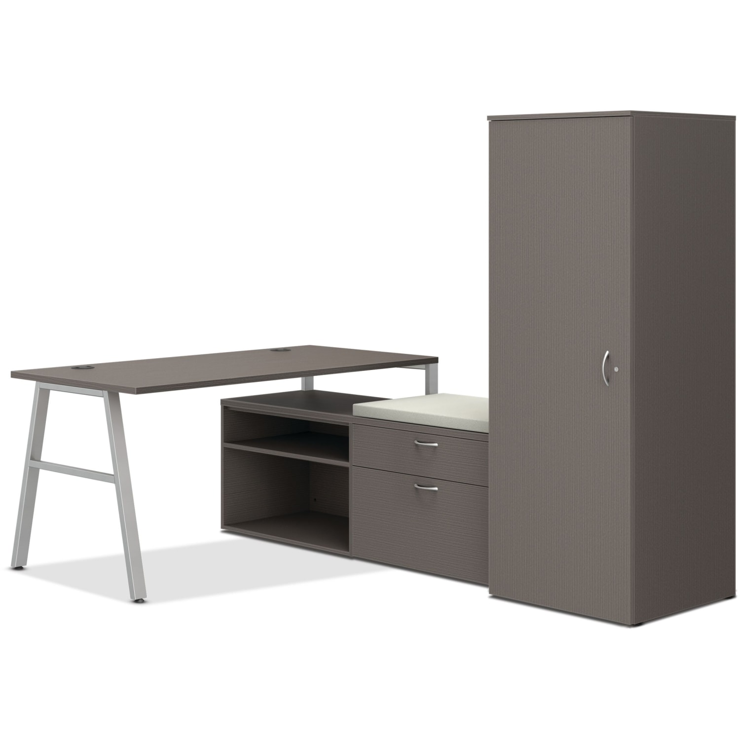 HON Mod A-Leg 84inW Table Writing Desk, Slate Teak/Silver/Cool Neutral - Image 3