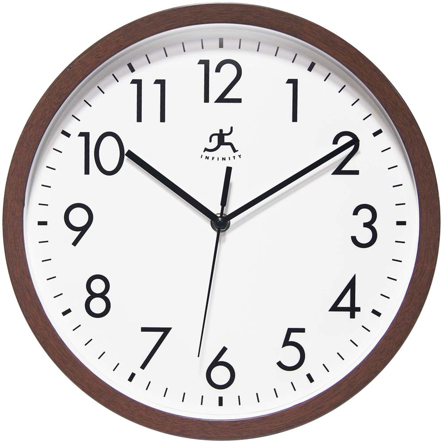 Infinity Instruments Walnut-Look Round Wall Clock, 12in, Brown