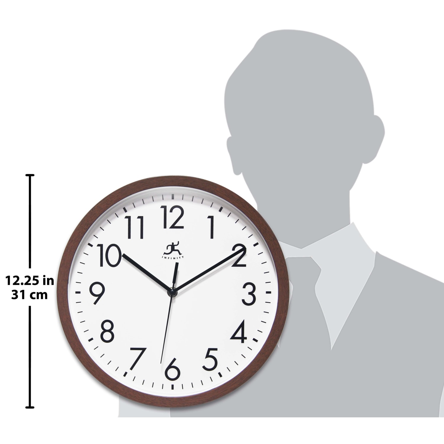 Infinity Instruments Walnut-Look Round Wall Clock, 12in, Brown - Image 6